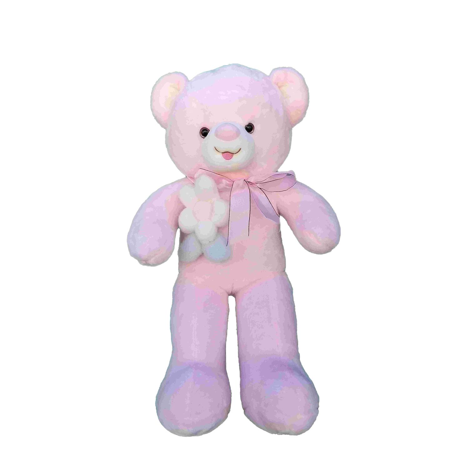 Urs cu funda si floare de plus, Nichita Impex, roz, 78cm fotografia produsului