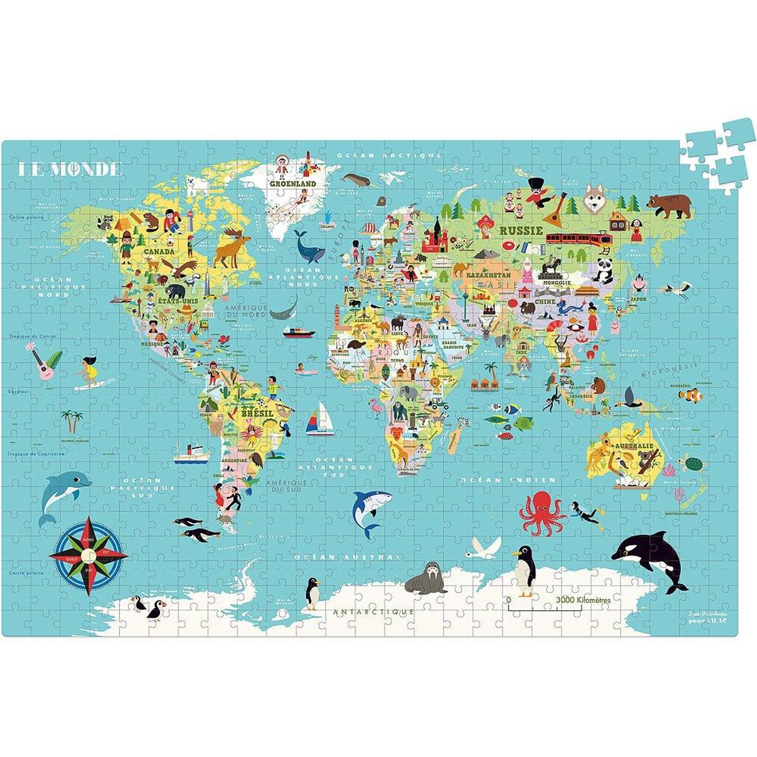 Puzzle harta lumii 500 piese in limba Franceza fotografia produsului View 2 L
