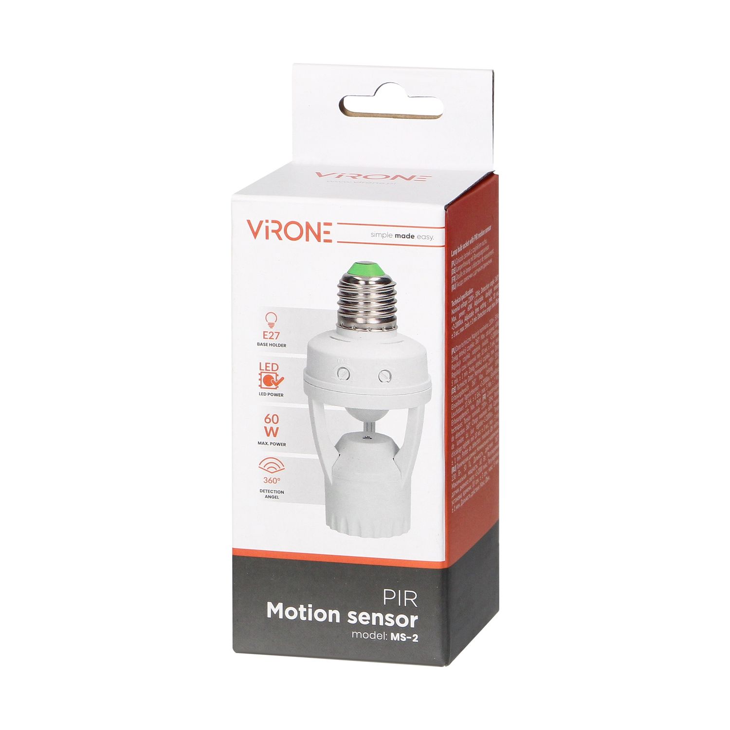 Soclu bec cu senzor de miscare 360   &deg; VIRONE MS-2, E27, 60W fotografia produsului