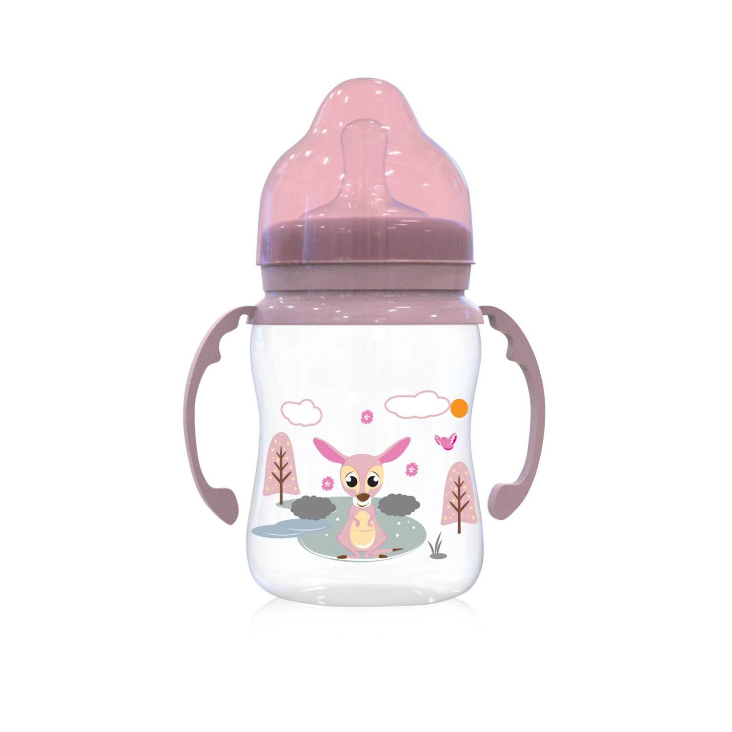 Biberon cu gatul larg si cu manere 250 ml , Pink fotografia produsului