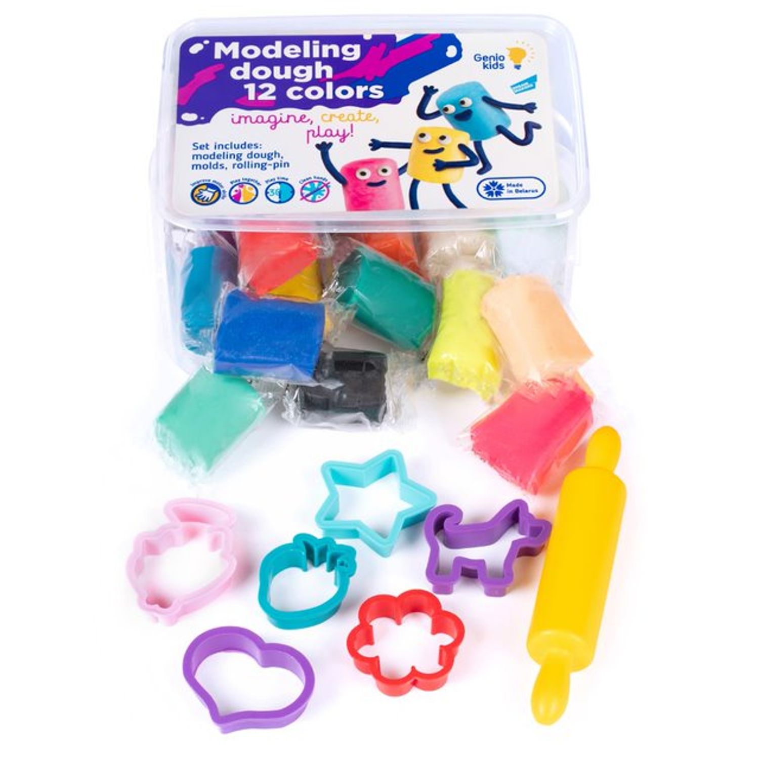 Set plastelina GenioKids 12 culori si 7 accesorii fotografia produsului