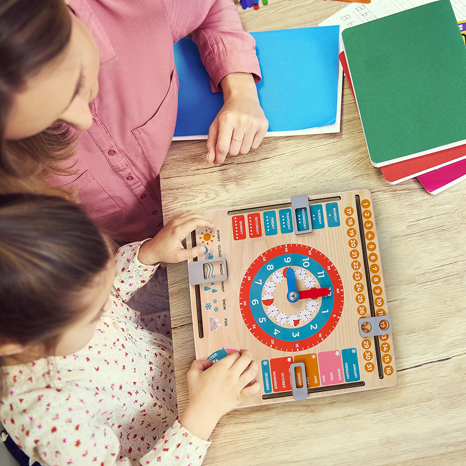 Jucarie educativa, ceas calendar pentru copii, din lemn fotografia produsului View 6 L