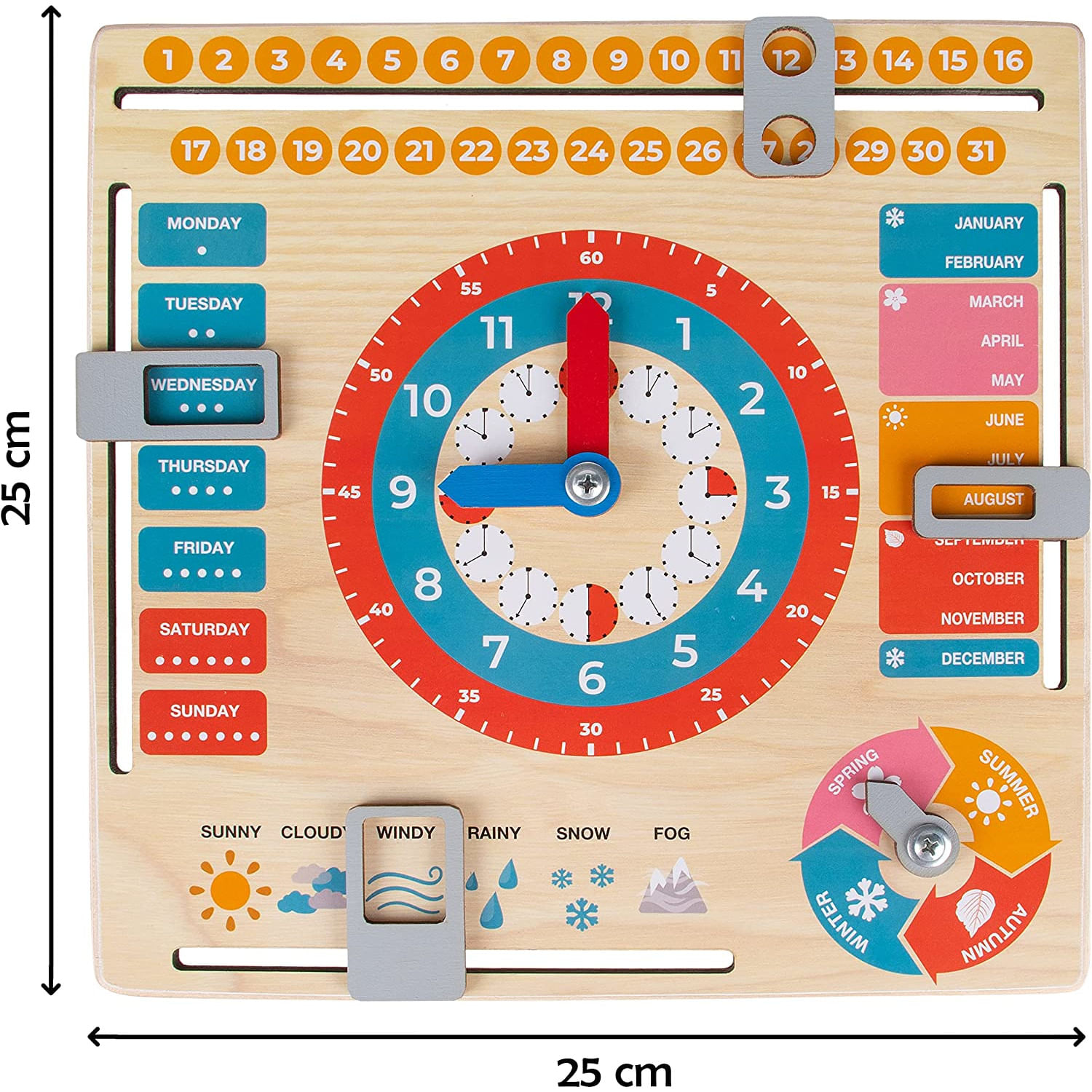 Jucarie educativa, ceas calendar pentru copii, din lemn fotografia produsului View 2 L