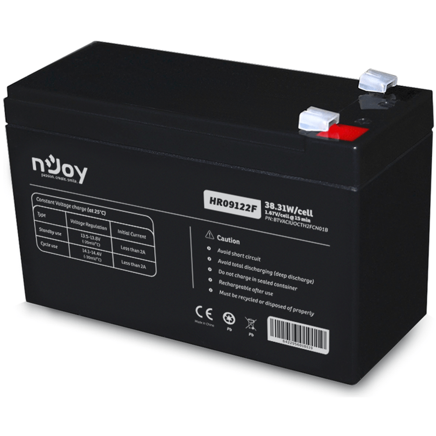 Acumulator UPS nJoy HR09122F, 12V /9Ah, conectori T2 fotografia produsului