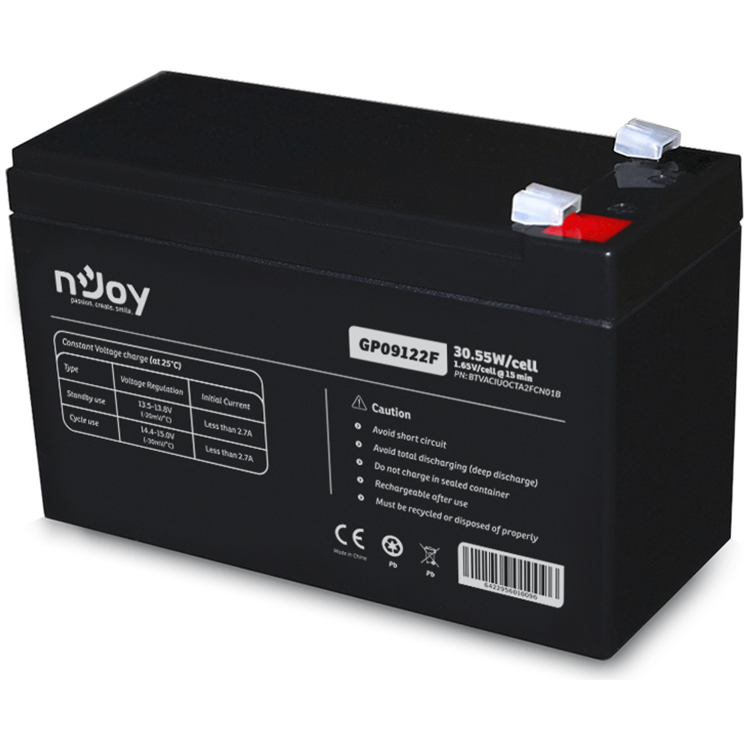 Acumulator UPS nJoy GP09122F, 12V /30.55W, conectori T2 fotografia produsului