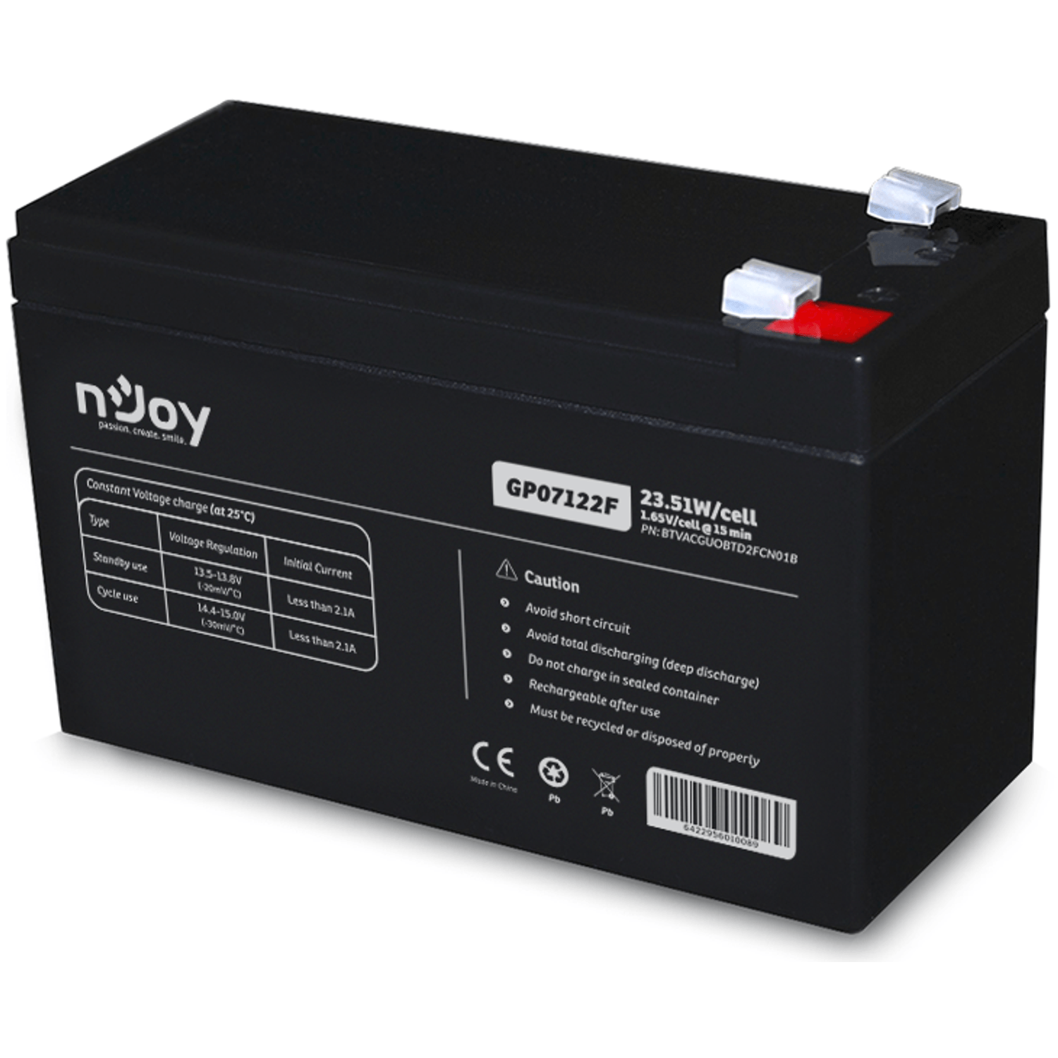 Acumulator UPS nJoy GP07122F, 12V /7Ah, conectori T2 fotografia produsului