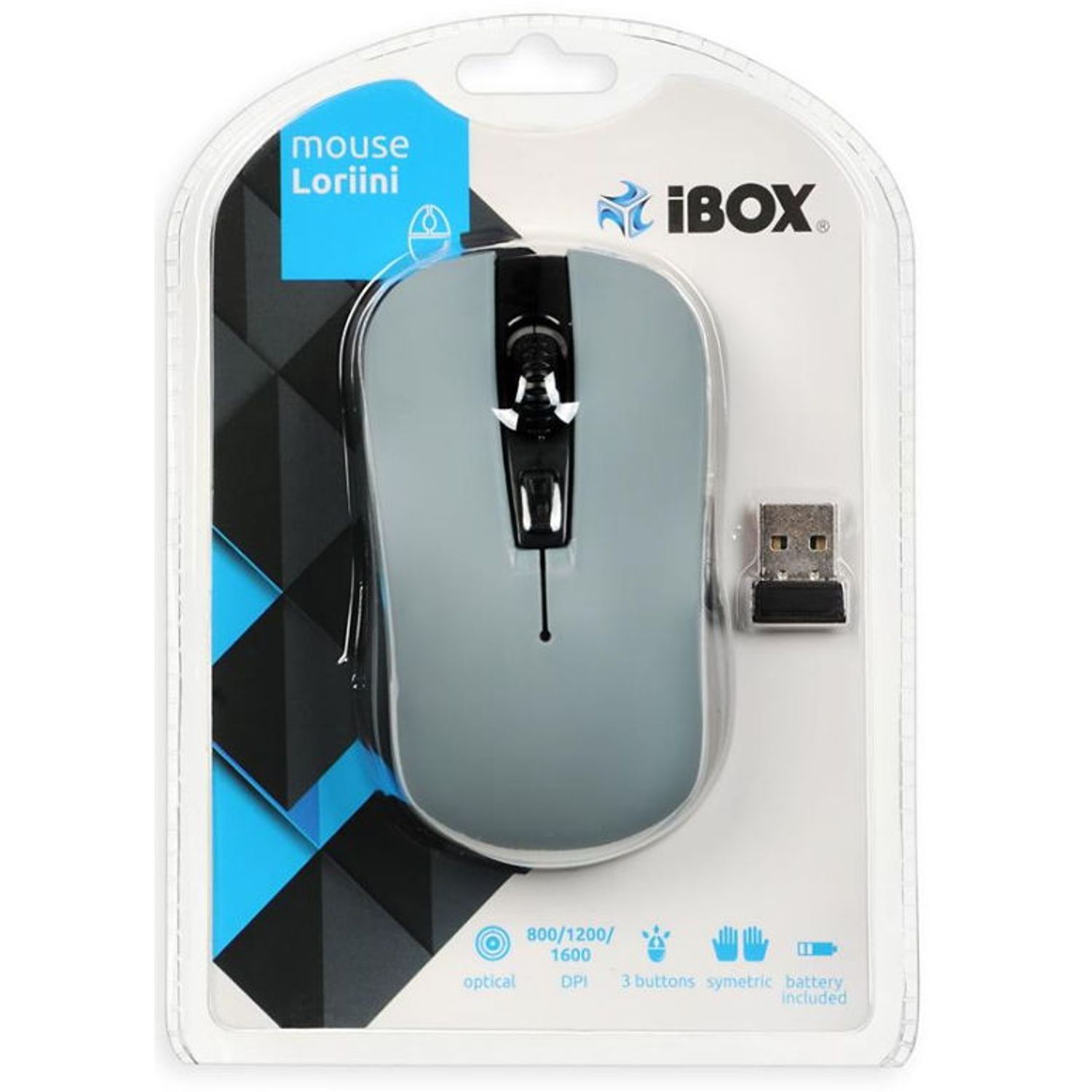 Mouse optic I-BOX LORIINI PRO, Wireless, Negru Mouse Wireless Optic I-BOX LORIINI PRO, USB, 1600 DPI (Gri) fotografia produsului View 6 L