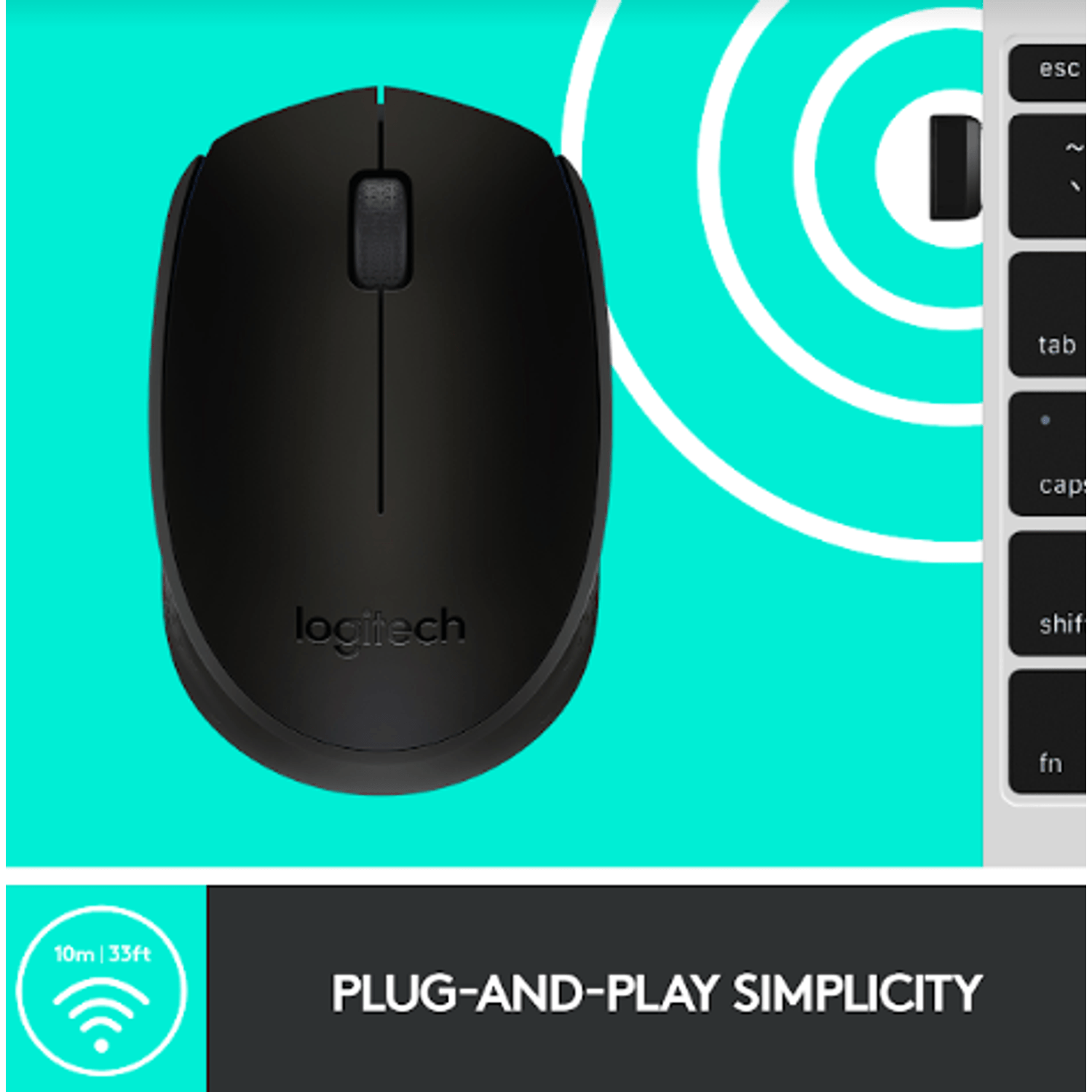 Mouse Logitech M171, Wireless, Negru Mouse Wireless Logitech M171, USB, 1000 DPI (Negru) fotografia produsului View 12 L