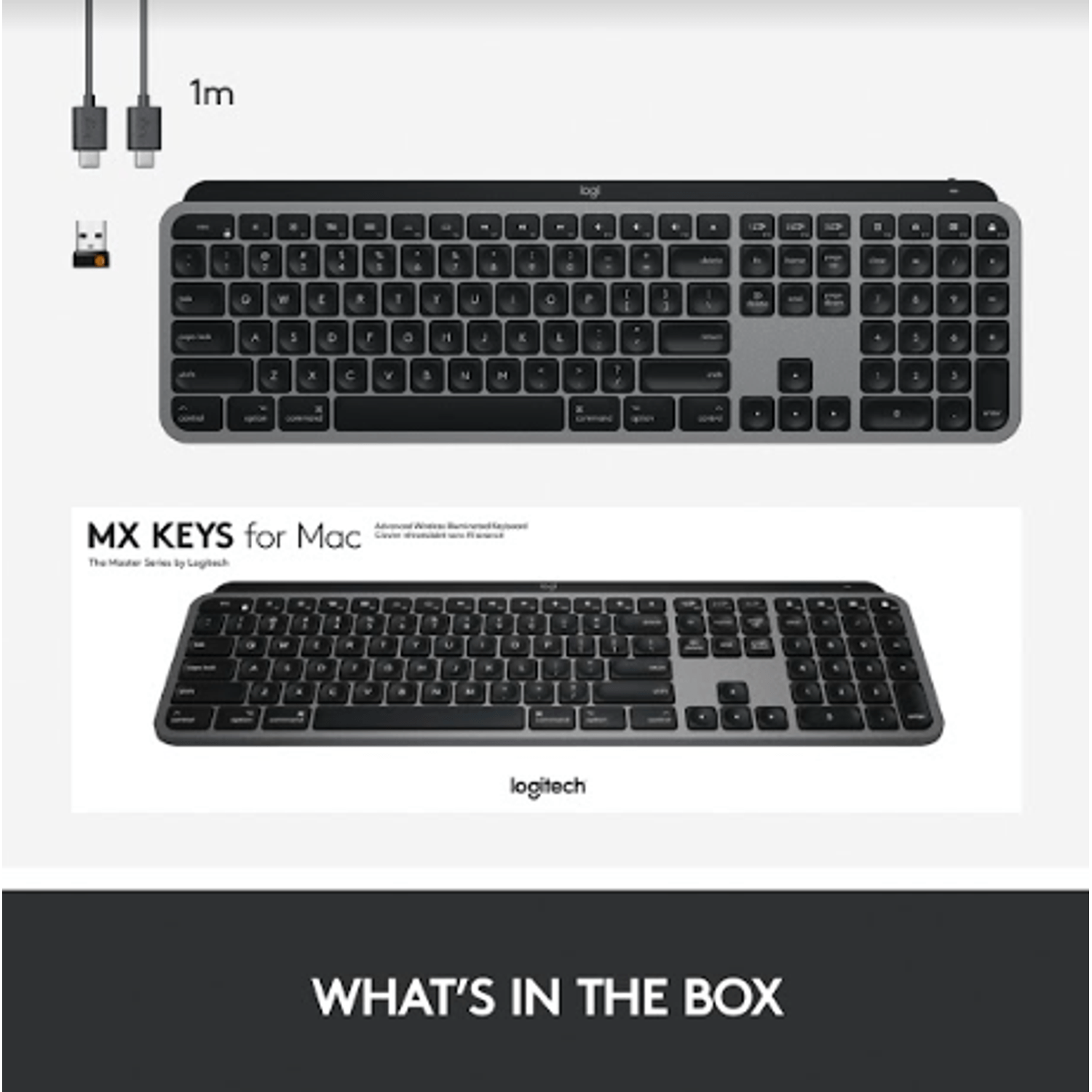 Tastatura Logitech MX Keys for Mac Wireless Illuminated, Bluetooth/USB (Negru/Gri) fotografia produsului View 10 L