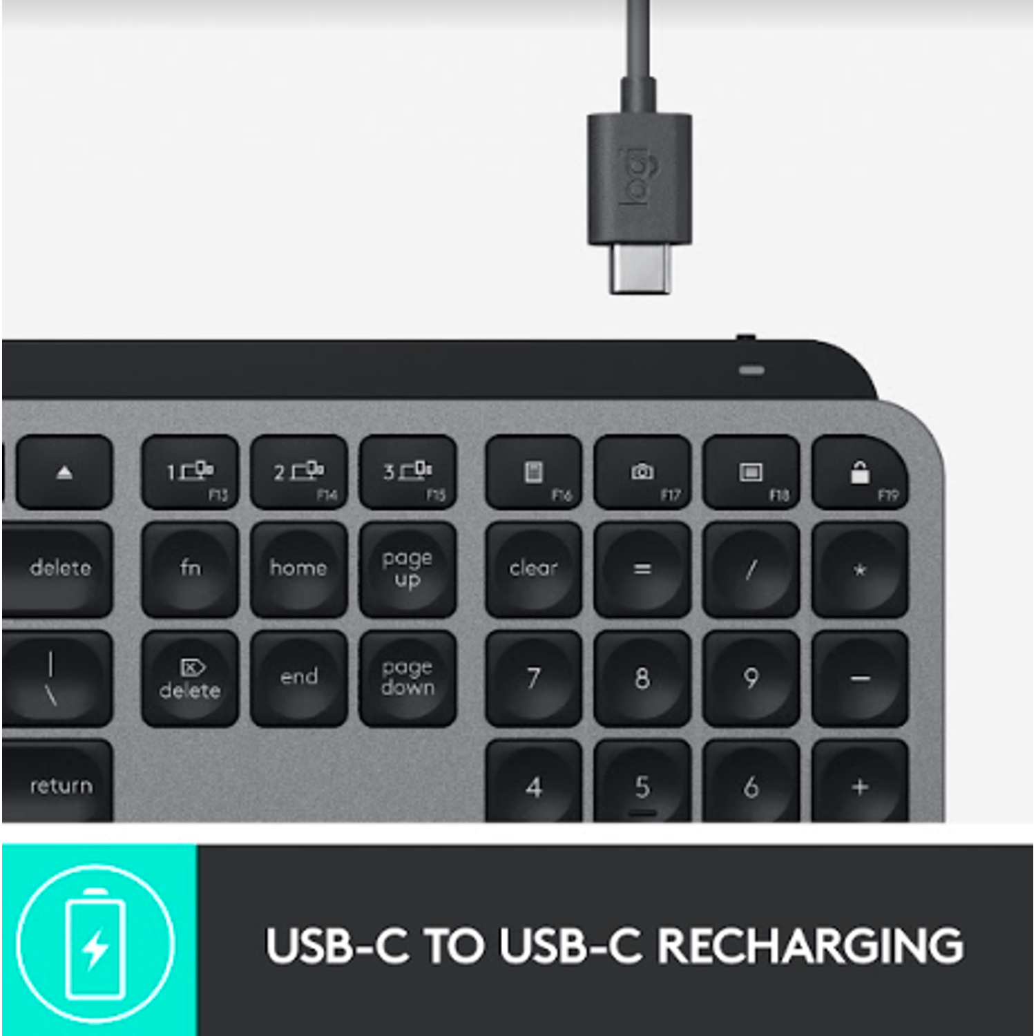 Tastatura Logitech MX Keys for Mac Wireless Illuminated, Bluetooth/USB (Negru/Gri) fotografia produsului View 9 L