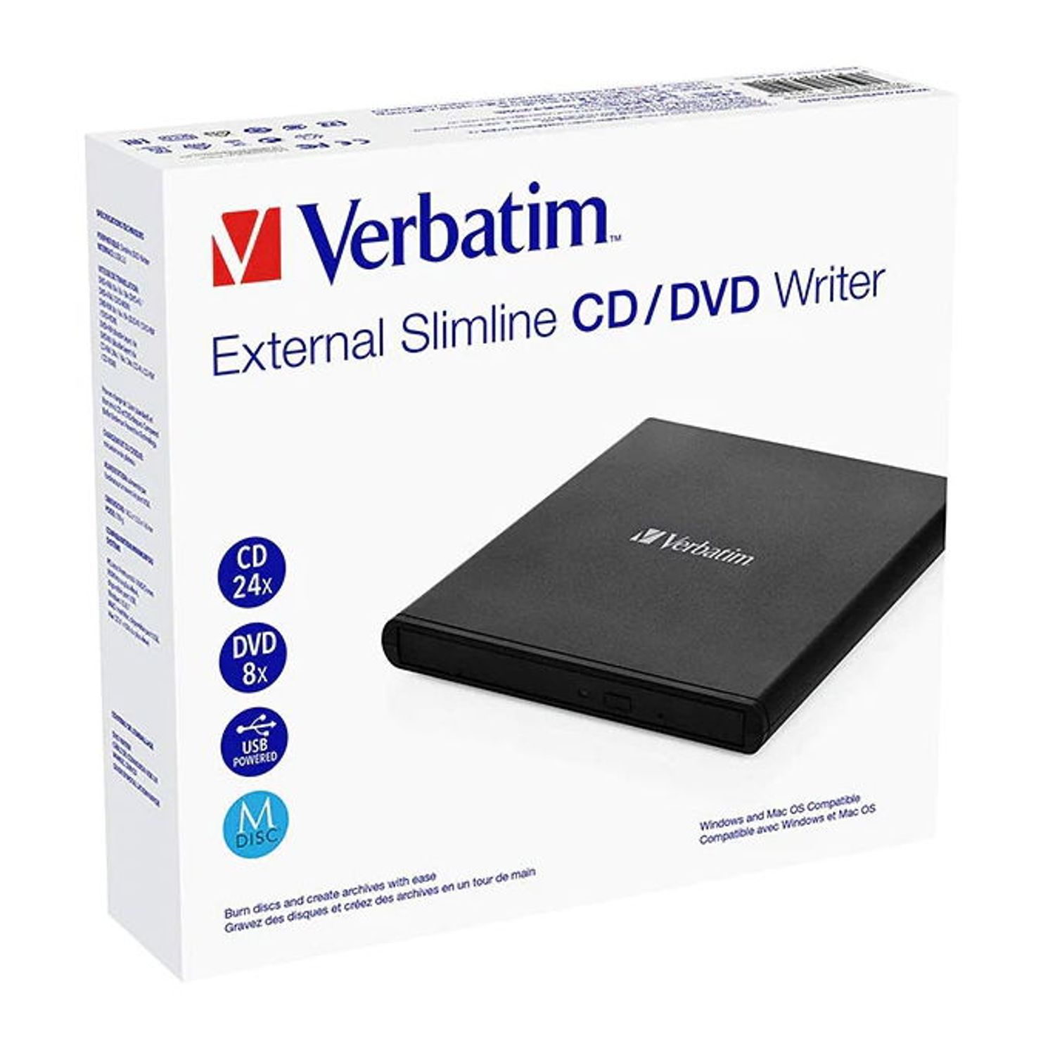 DVD-RW extern Verbatim Slimline 2.0, USB 2.0 (Negru) fotografia produsului View 3 L