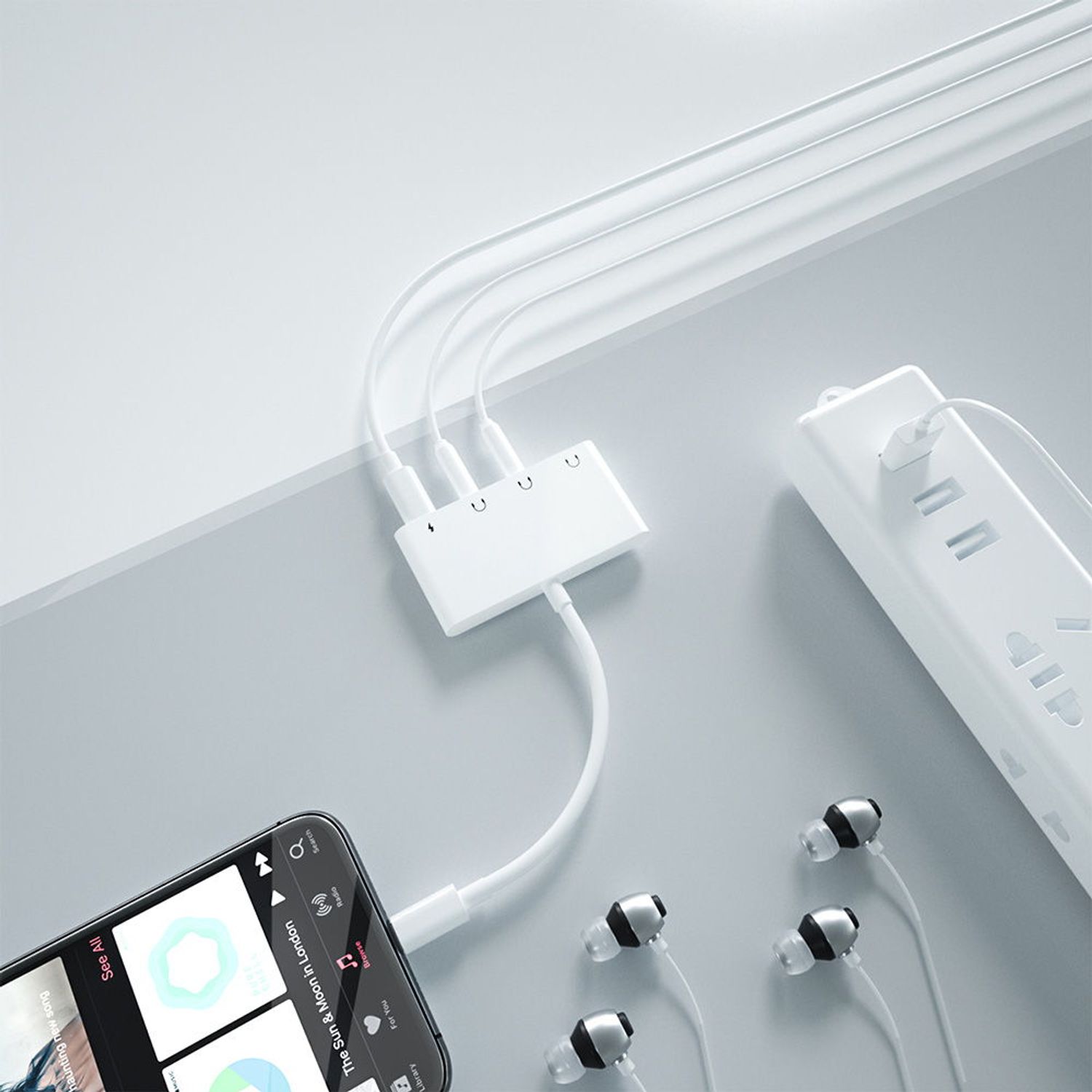 Adaptor STAR THT-019, Lightning - 2 x Jack 3.5mm/2 x Lightning (Alb) fotografia produsului View 2 L