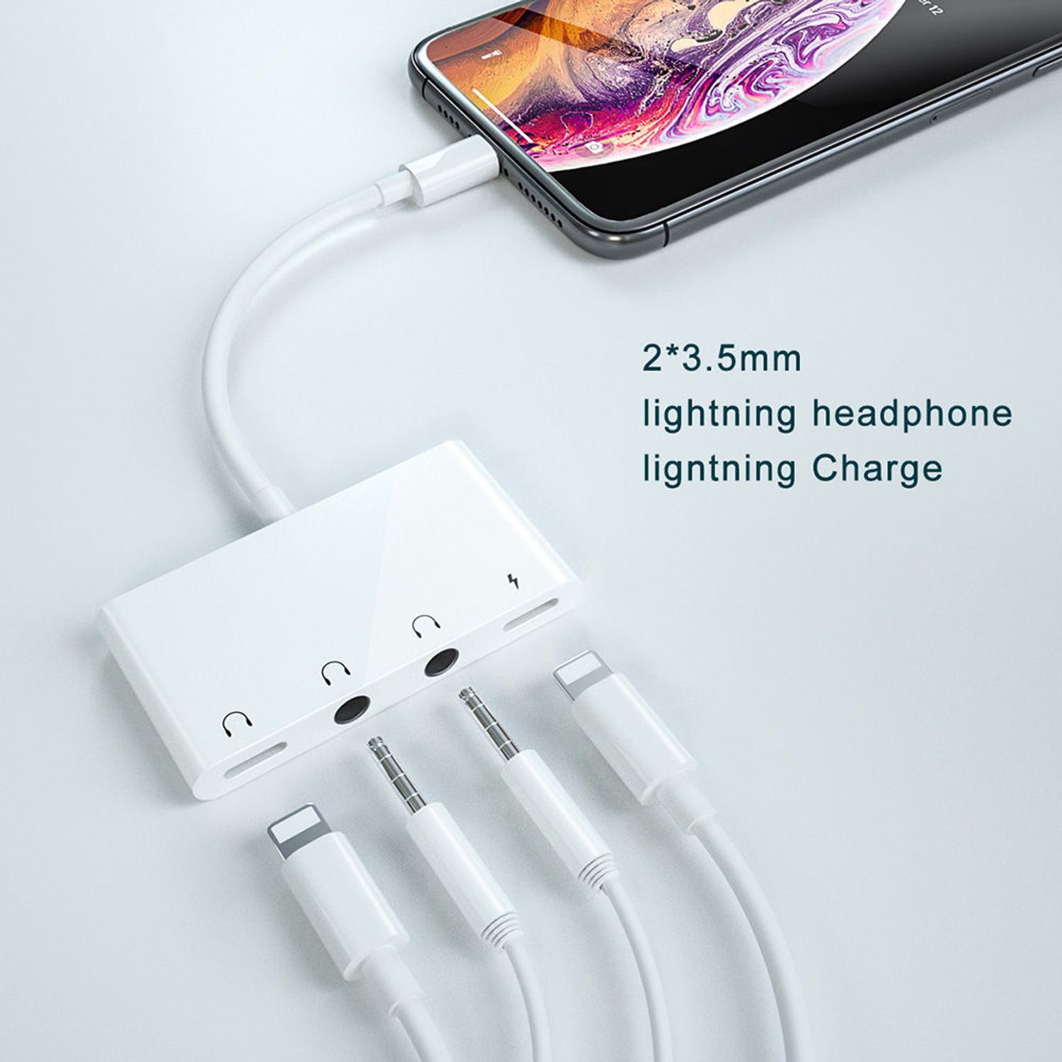 Adaptor STAR THT-019, Lightning - 2 x Jack 3.5mm/2 x Lightning (Alb) fotografia produsului View 3 L
