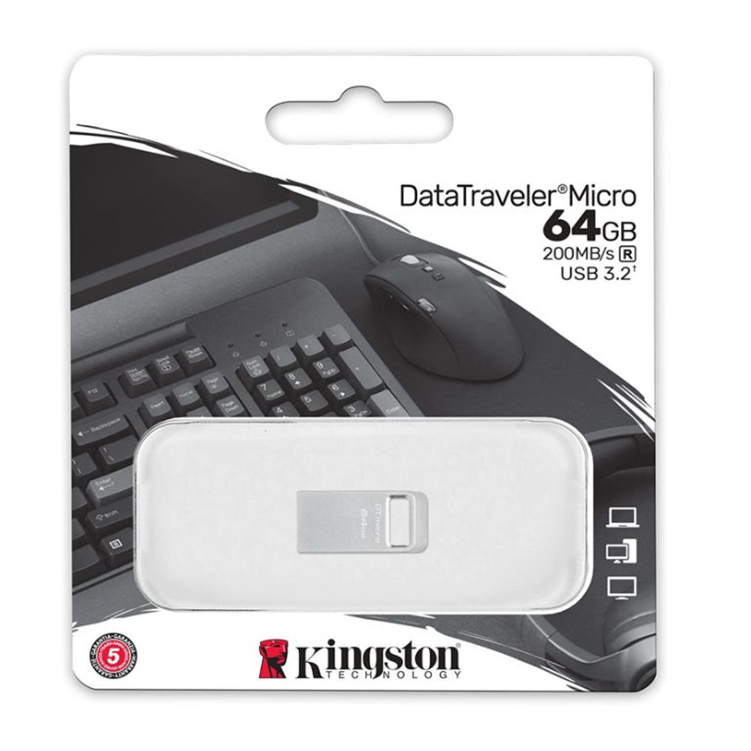 Stick USB Kingston Data Traveler Micro, 64GB, USB 3.2 (Argintiu) fotografia produsului View 2 L