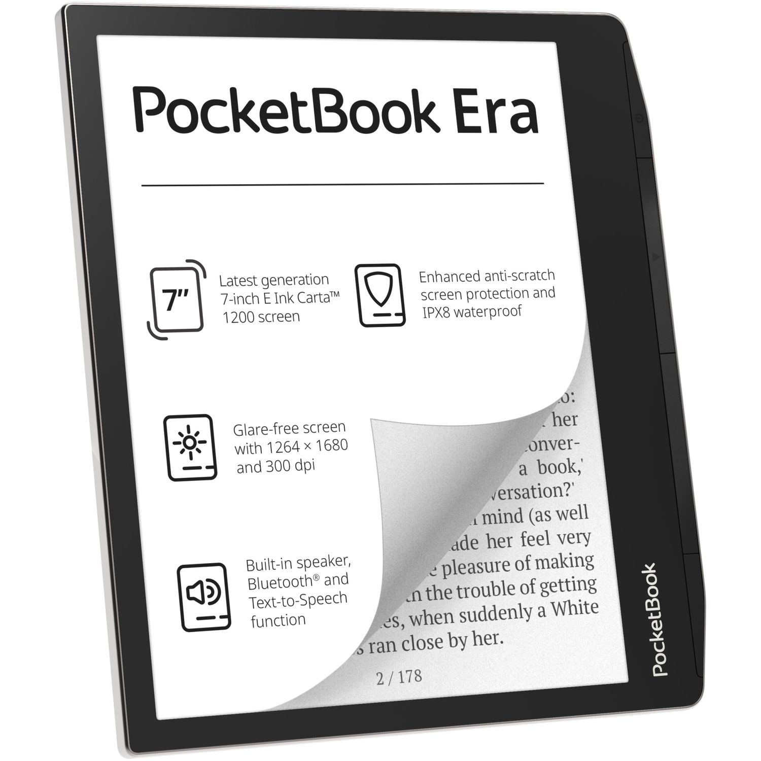 eBook Reader PocketBook Era, ecran tactil 7", E Ink Carta, 300dpi, Bluetooth, SMARTlight, IPX8, 16 GB fotografia produsului View 3 L