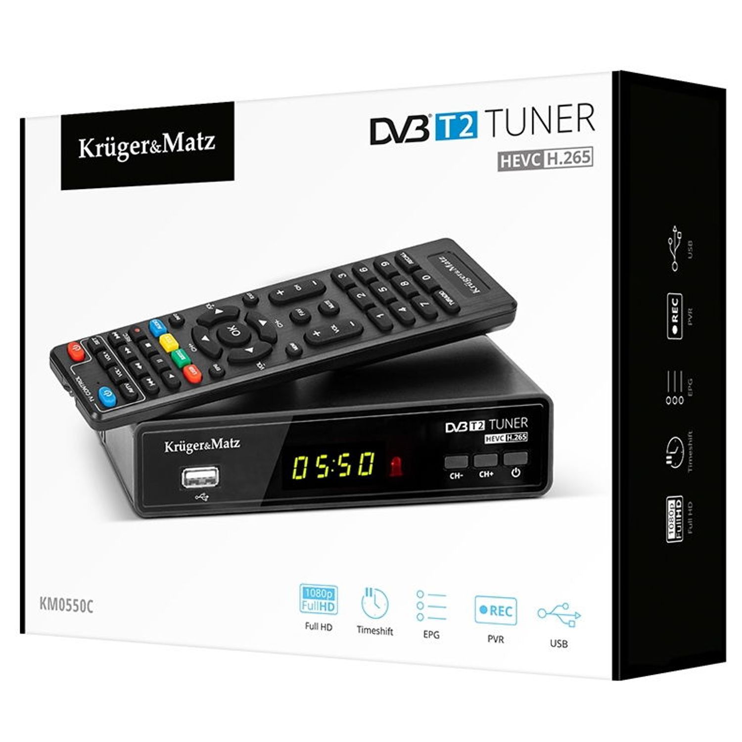 Tuner TV Kruger&Matz KM0550C, DVB-T2 (Negru) fotografia produsului View 5 L