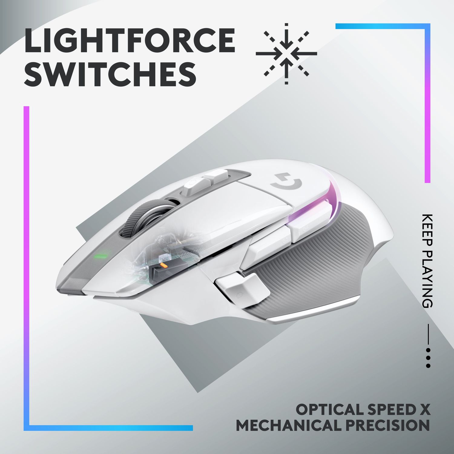 Mouse Gaming Wireless Logitech G502 X Plus Lightspeed, USB, 25600 dpi (Alb) fotografia produsului View 7 L