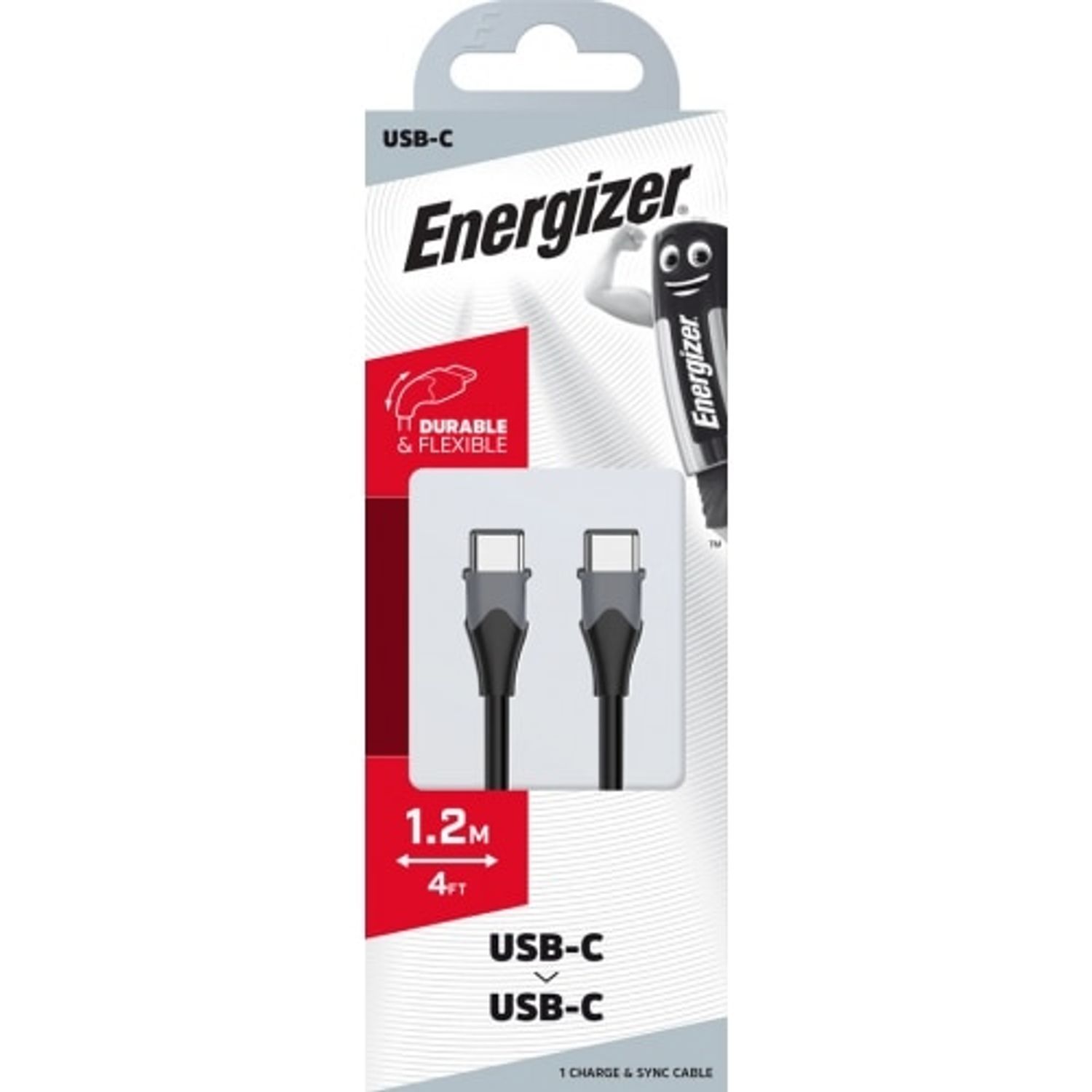 Cablu Energizer Type-C, Bicolor 1.2m, Negru fotografia produsului View 2 L
