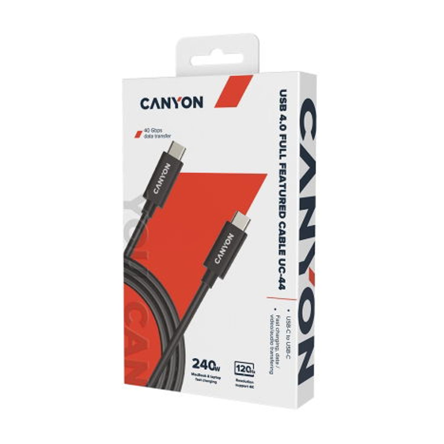 Cablu de date Canyon UC-44, USB Type-C Thunderbolt, 1m, 40Gbps, 240W (Negru) fotografia produsului View 2 L