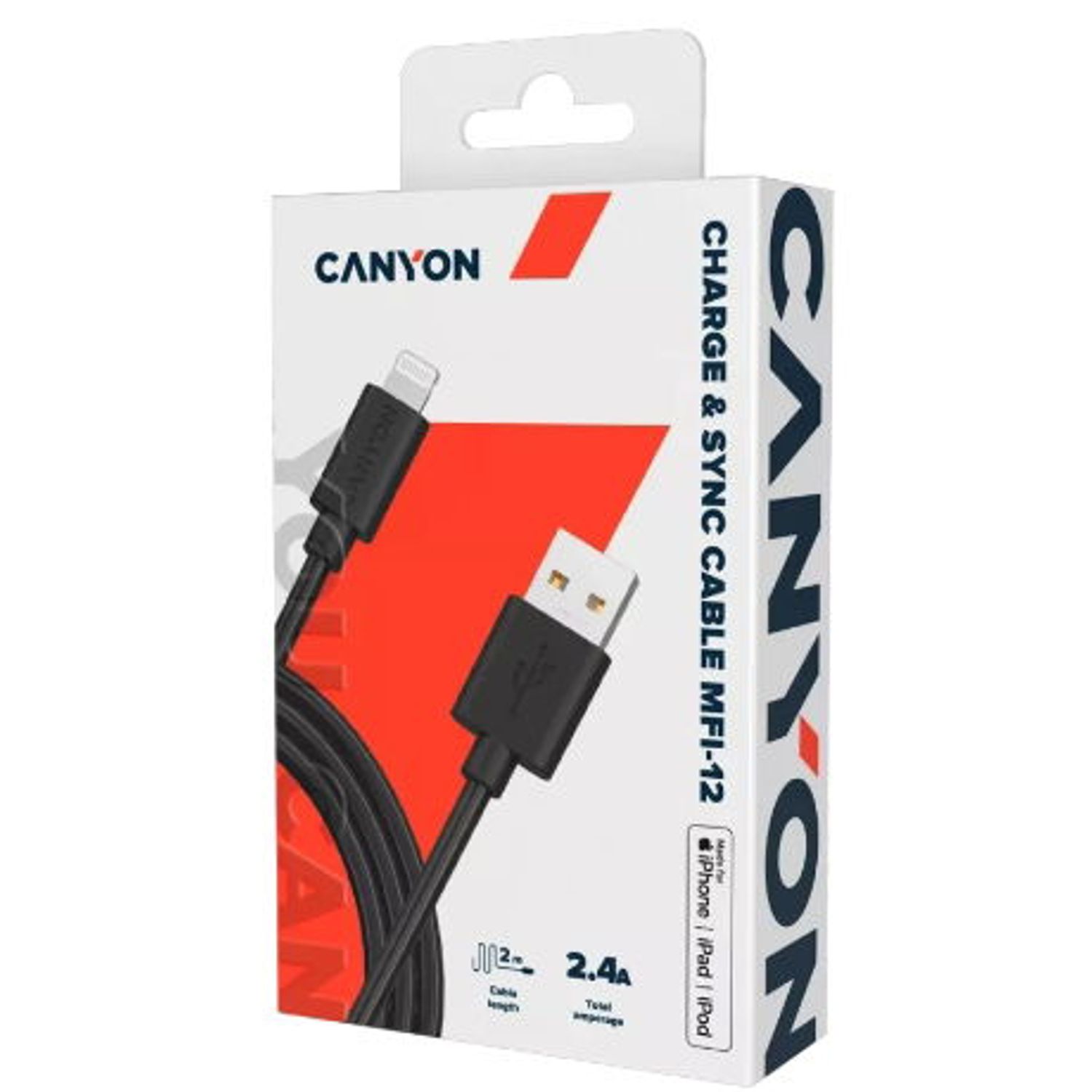 Cablu de date Canyon MFI-12, USB - Lightning, 2m (Negru) fotografia produsului View 2 L