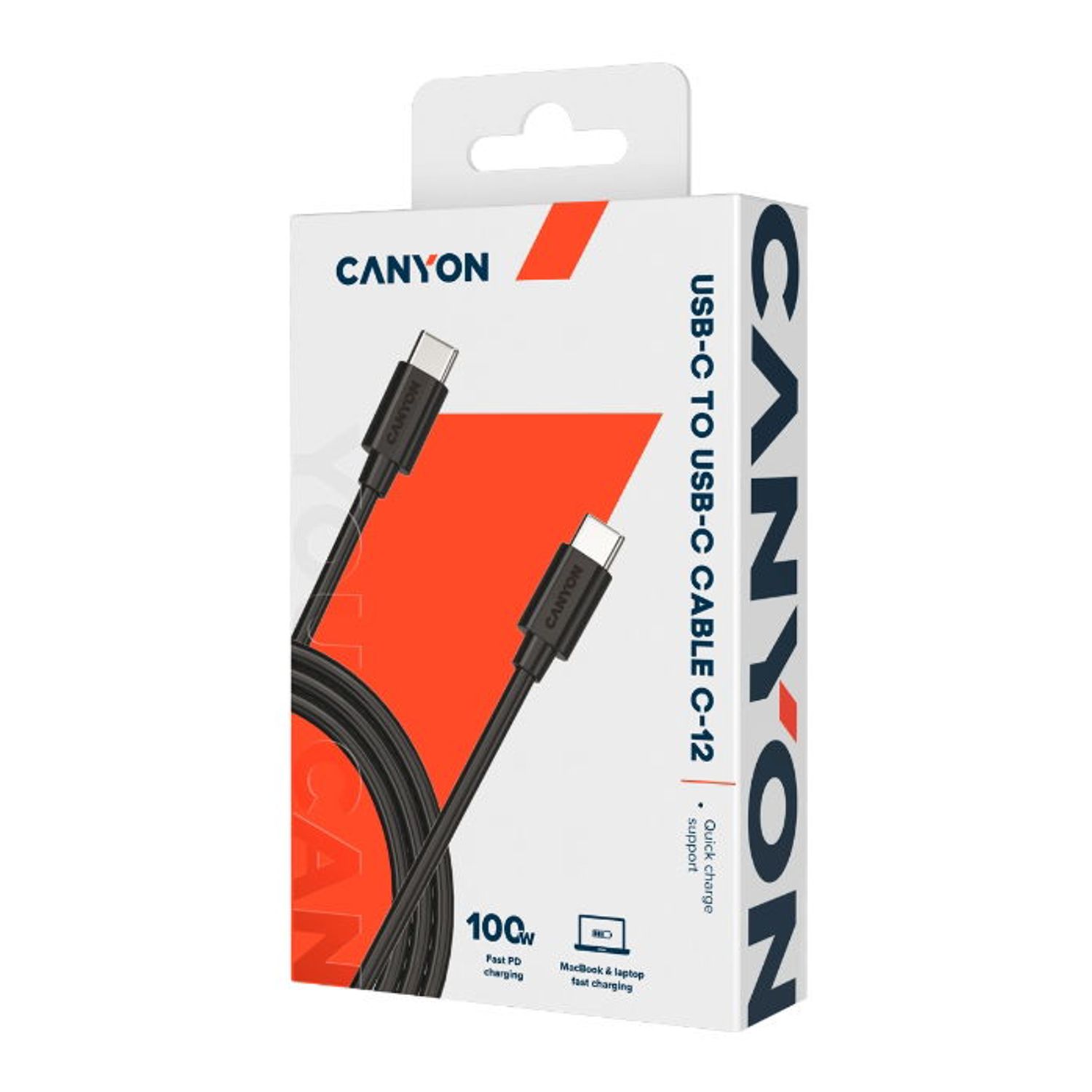 Cablu de date Canyon CNS-USBC12B, USB Type-C - USB Type-C, 2m, incarcare rapida (Negru) fotografia produsului View 2 L