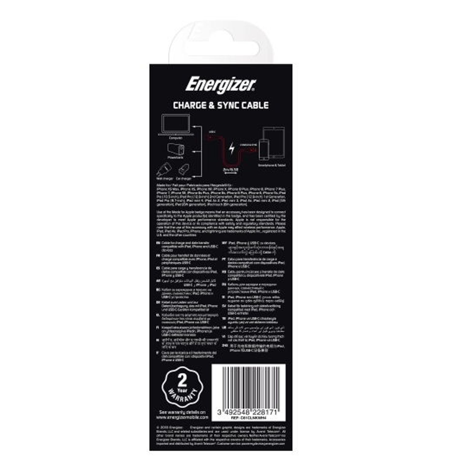 Cablu de date Energizer C61CLNKWH4, Lightning/USB-C, 1.2m (Alb) fotografia produsului View 3 L