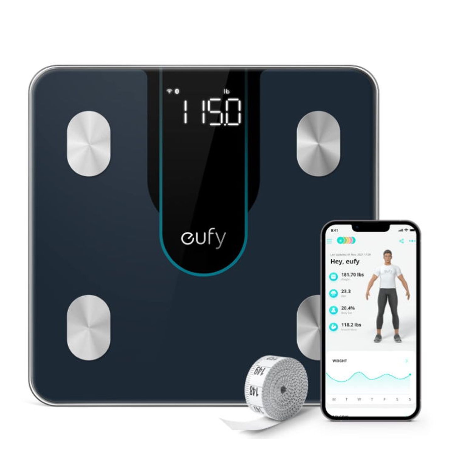 Cantar de baie eufy Smart Scale P2, Bluetooth, 3D Virtual Body Mod (Negru) fotografia produsului