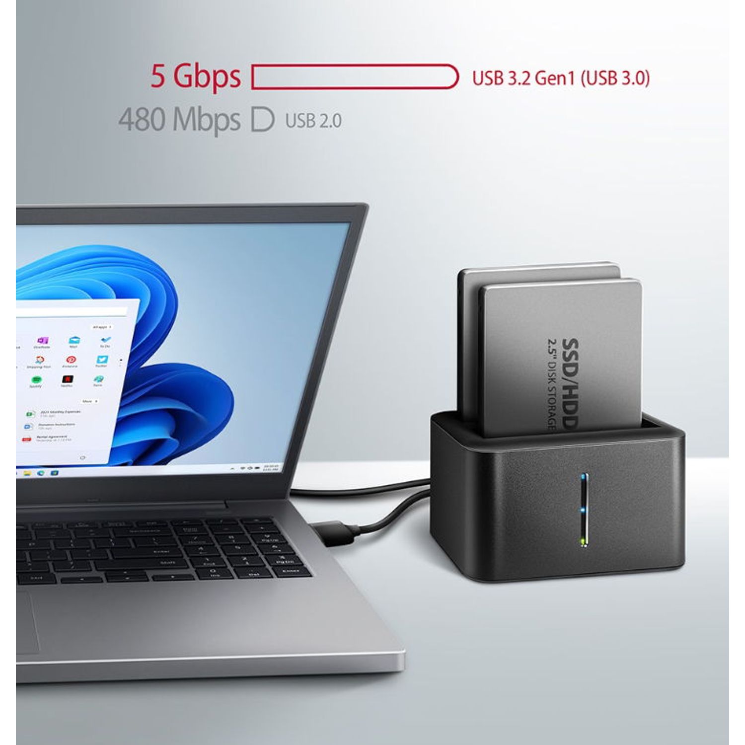 Docking Station AXAGON ADSA-D25, USB3.2, SATA 6G, DUAL HDD (Negru) fotografia produsului View 4 L