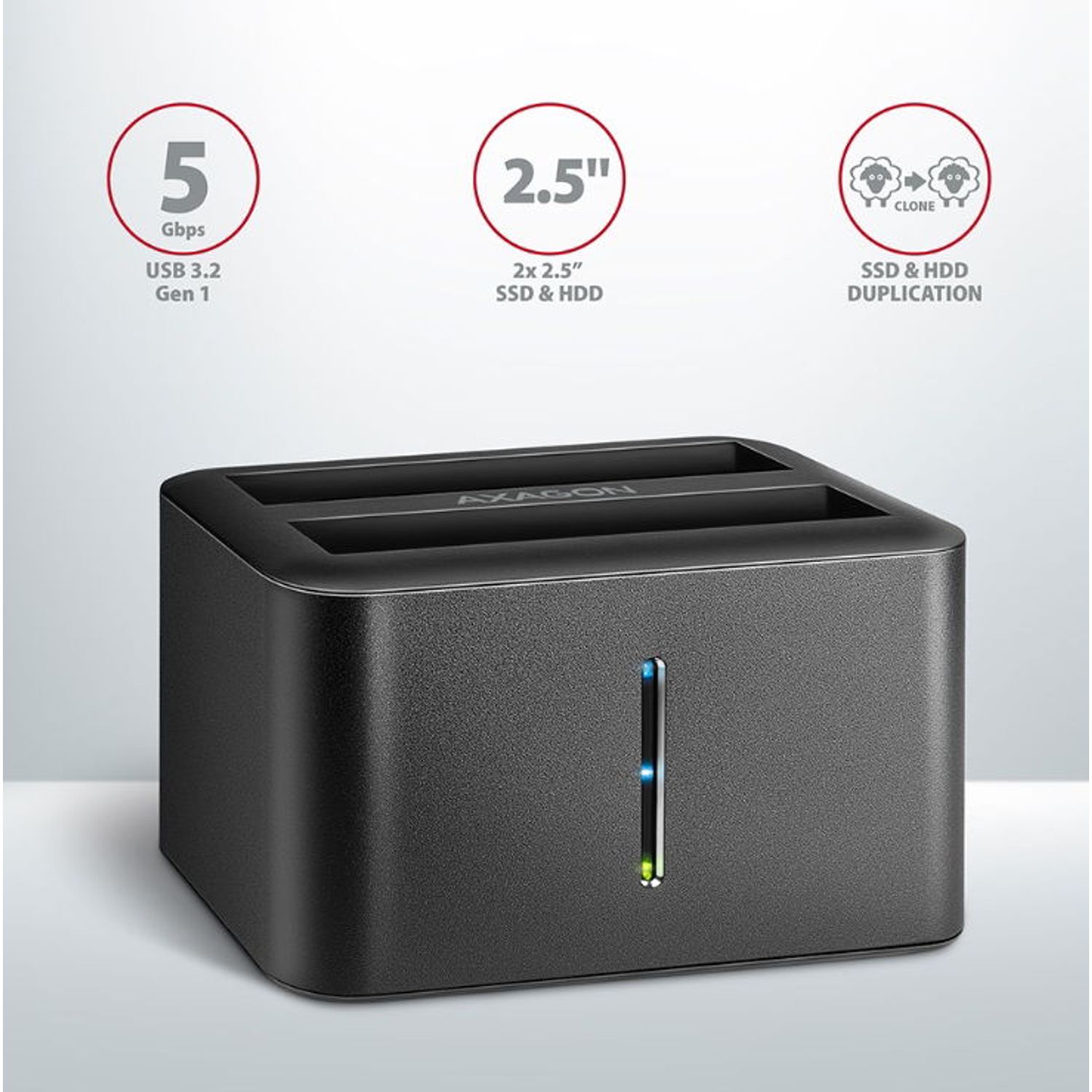 Docking Station AXAGON ADSA-D25, USB3.2, SATA 6G, DUAL HDD (Negru) fotografia produsului View 2 L
