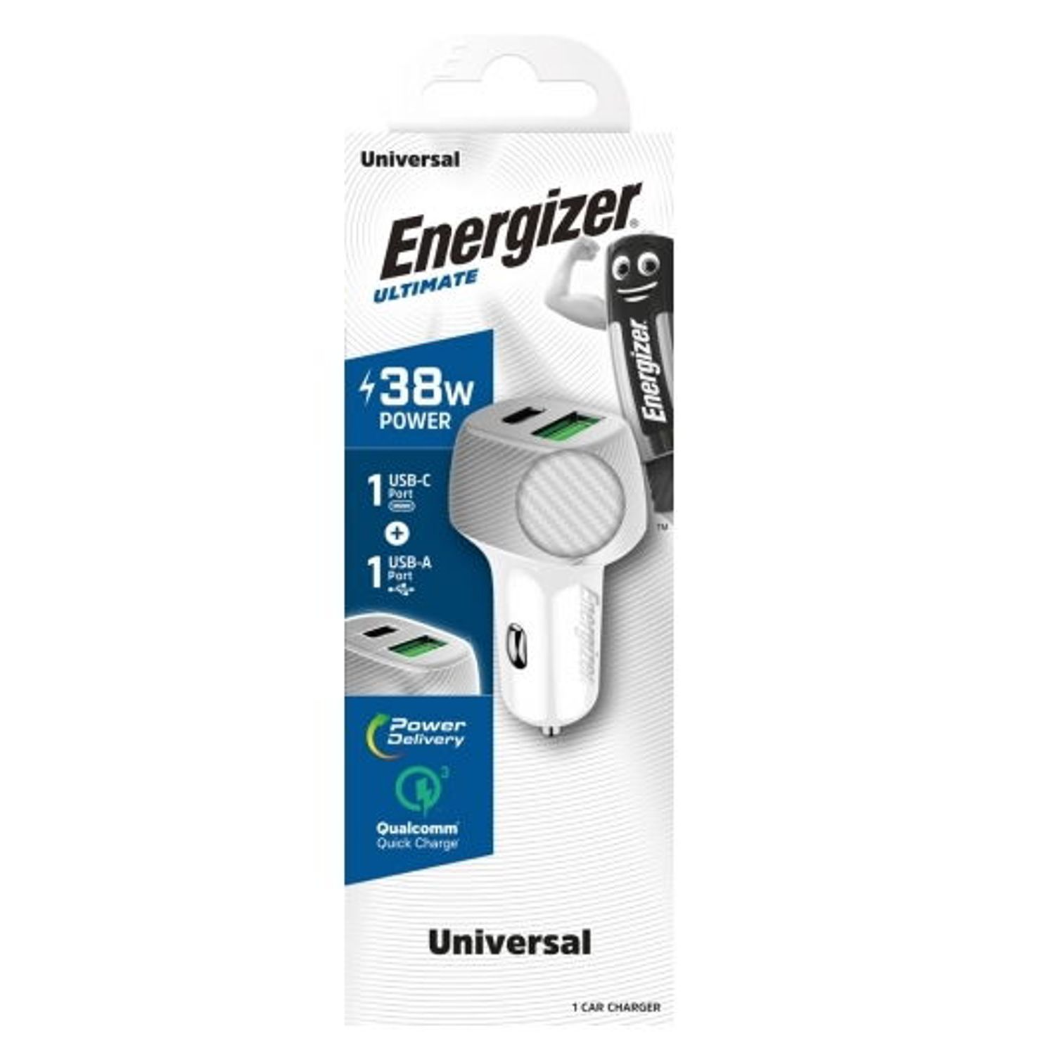 Incarcator auto Energizer D38WS, 38W, USB, USB-C (Alb/Gri) fotografia produsului View 3 L