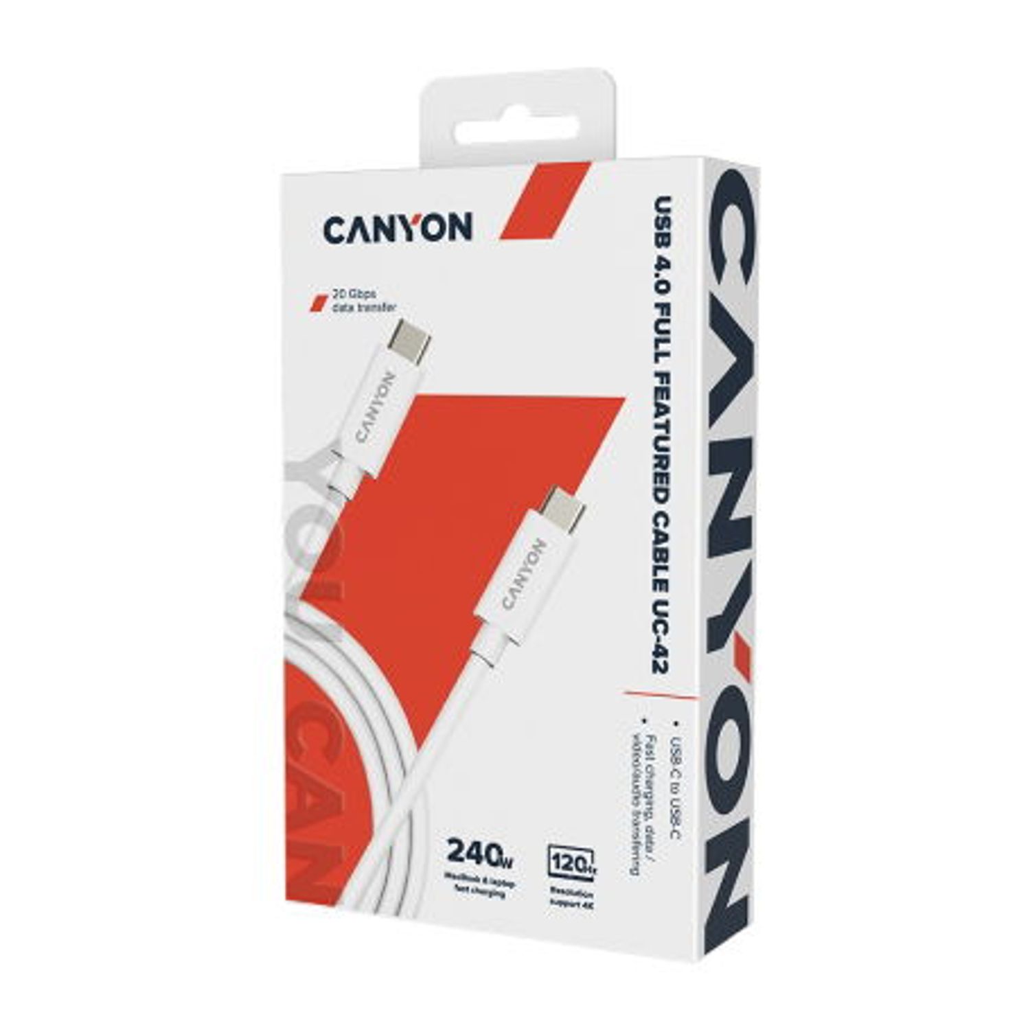 Cablu de date Canyon UC-42, USB Type-C Thunderbolt, 2m, 20Gbps, 240W (Alb) fotografia produsului View 2 L