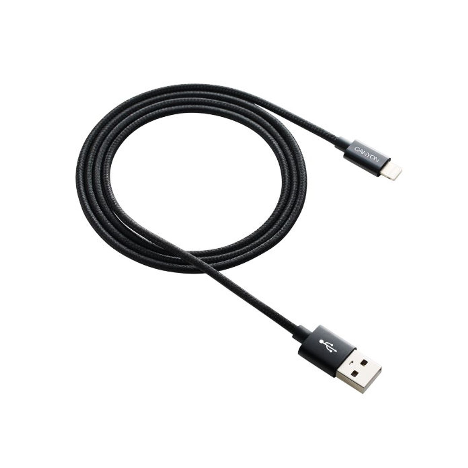Cablu de date Canyon CNE-CFI3B, USB - Lightning, 1m (Negru) fotografia produsului