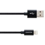Cablu de date Canyon CNE-CFI3B, USB - Lightning, 1m (Negru) fotografia produsului View 2 S