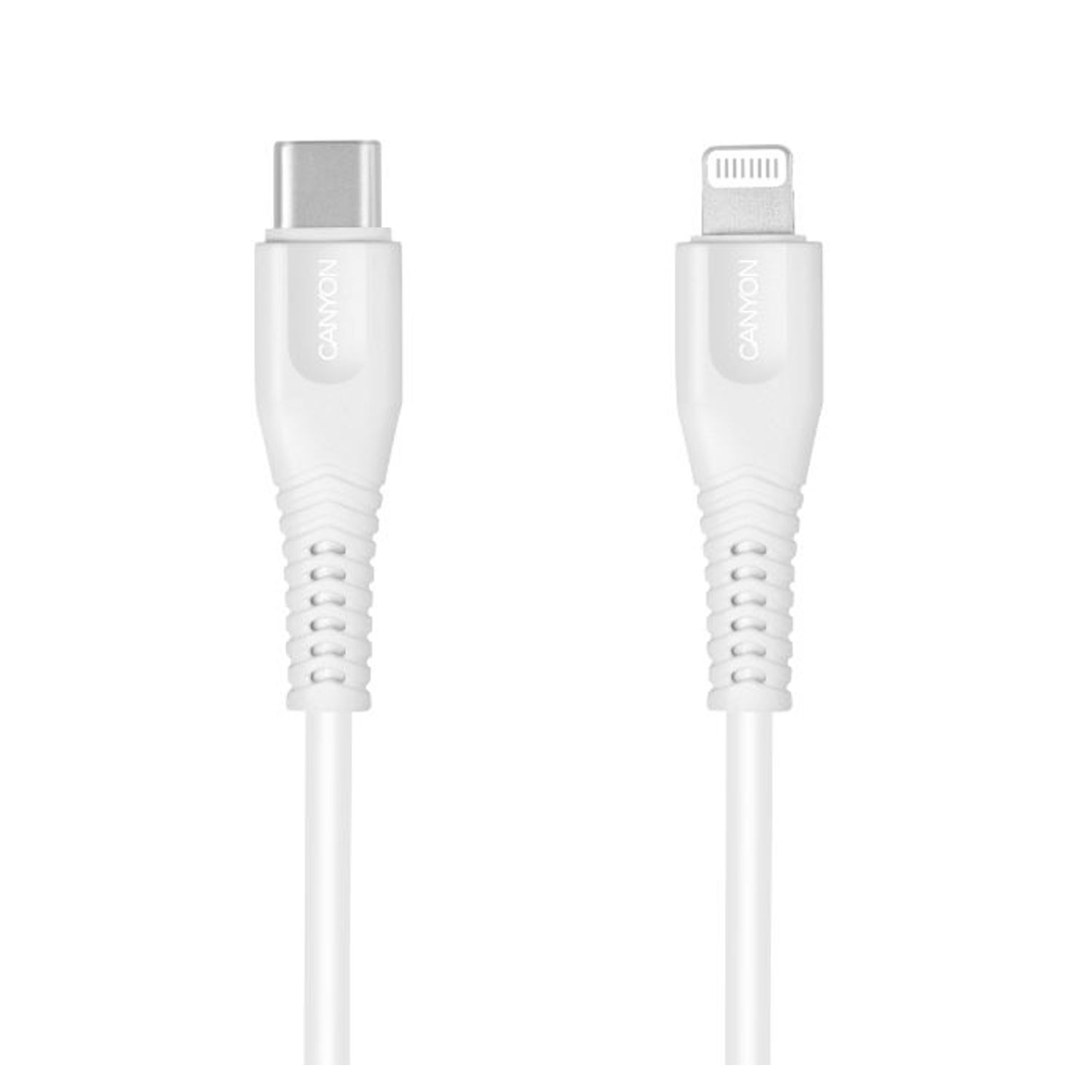 Cablu de date Canyon CNS-MFIC4W, USB Type-C - Lightning MFI-4, 1.2m (Alb) fotografia produsului