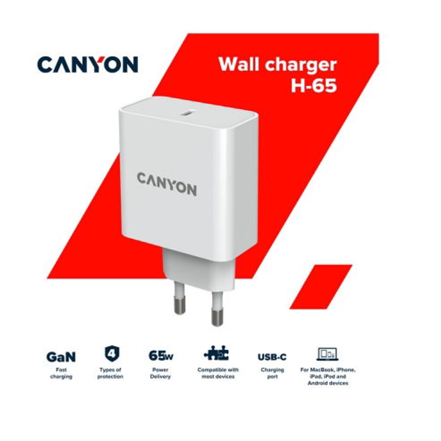 Incarcator Retea Canyon H-65, USB-C, 65W, (Alb) fotografia produsului View 5 L
