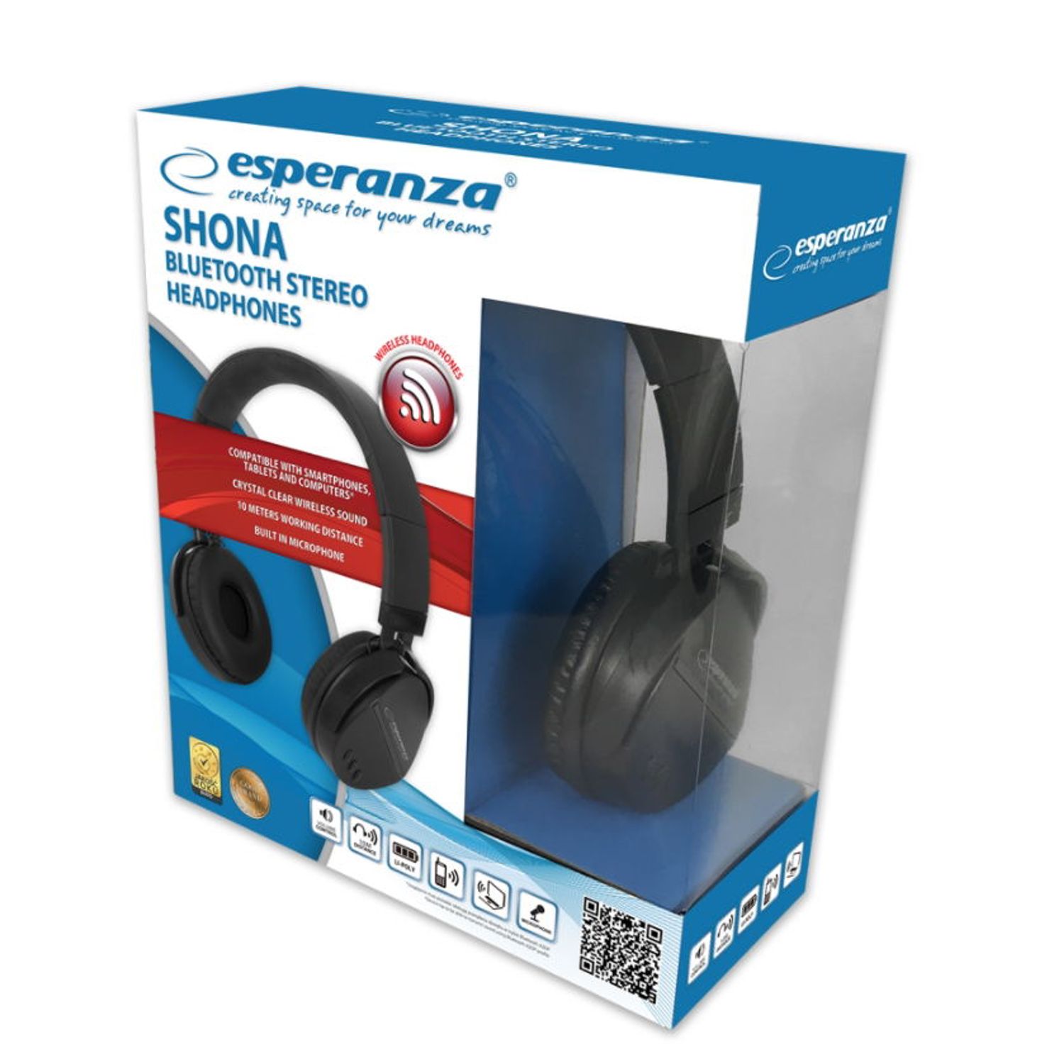 Casti Stereo Esperanza SHONA, Bluetooth, Microfon (Negru) fotografia produsului View 4 L