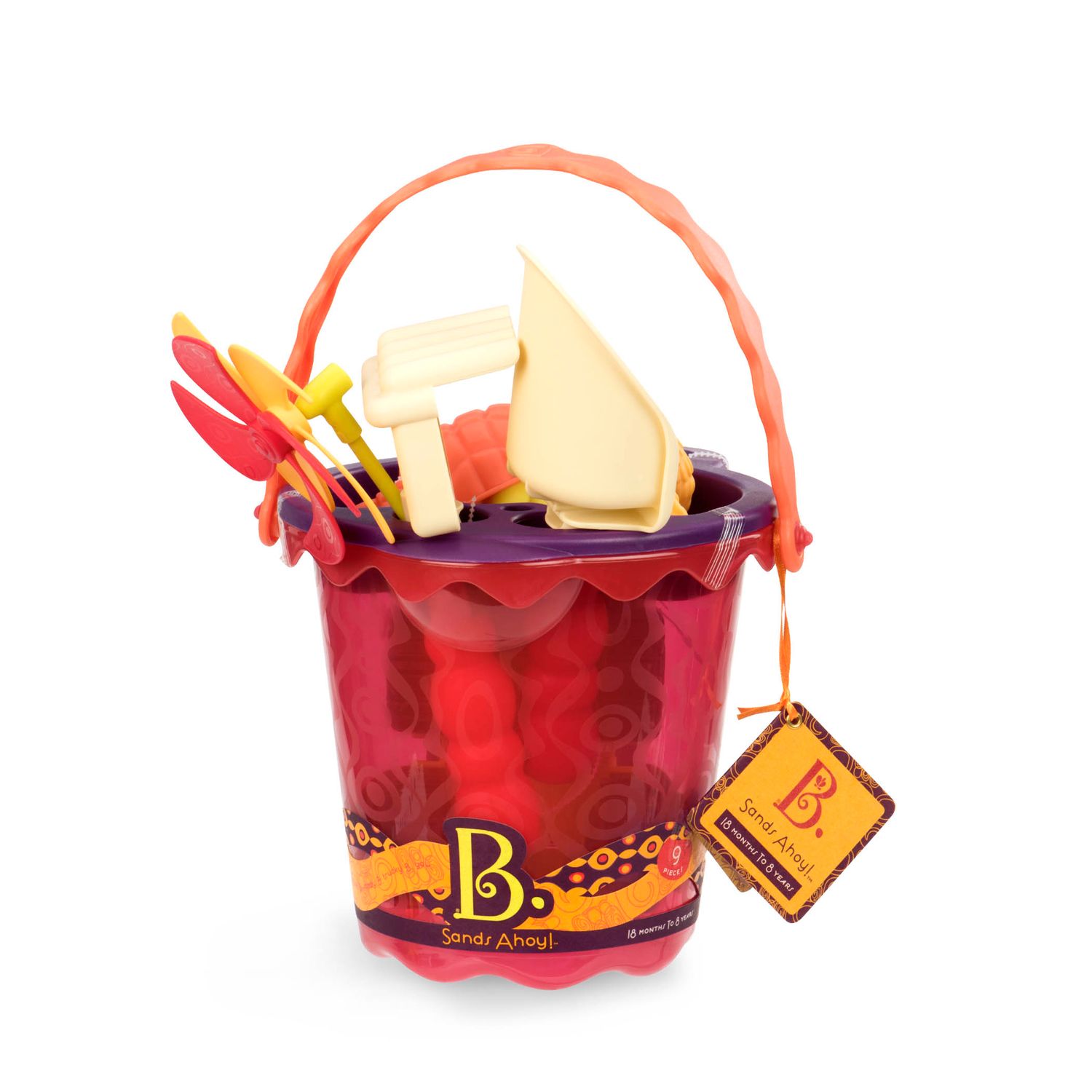 Galeata cu 9 jucarii de nisip rosu B.Toys fotografia produsului View 5 L