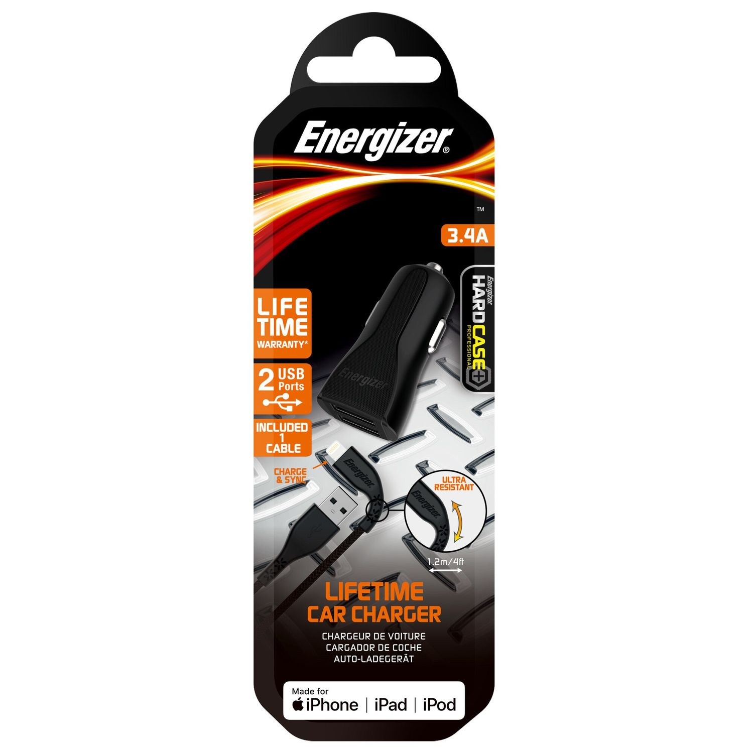 Incarcator auto Energizer LifeTime, 3.4A, 2USB, Cablu Lightning inclus, 1.2m, Negru fotografia produsului View 6 L