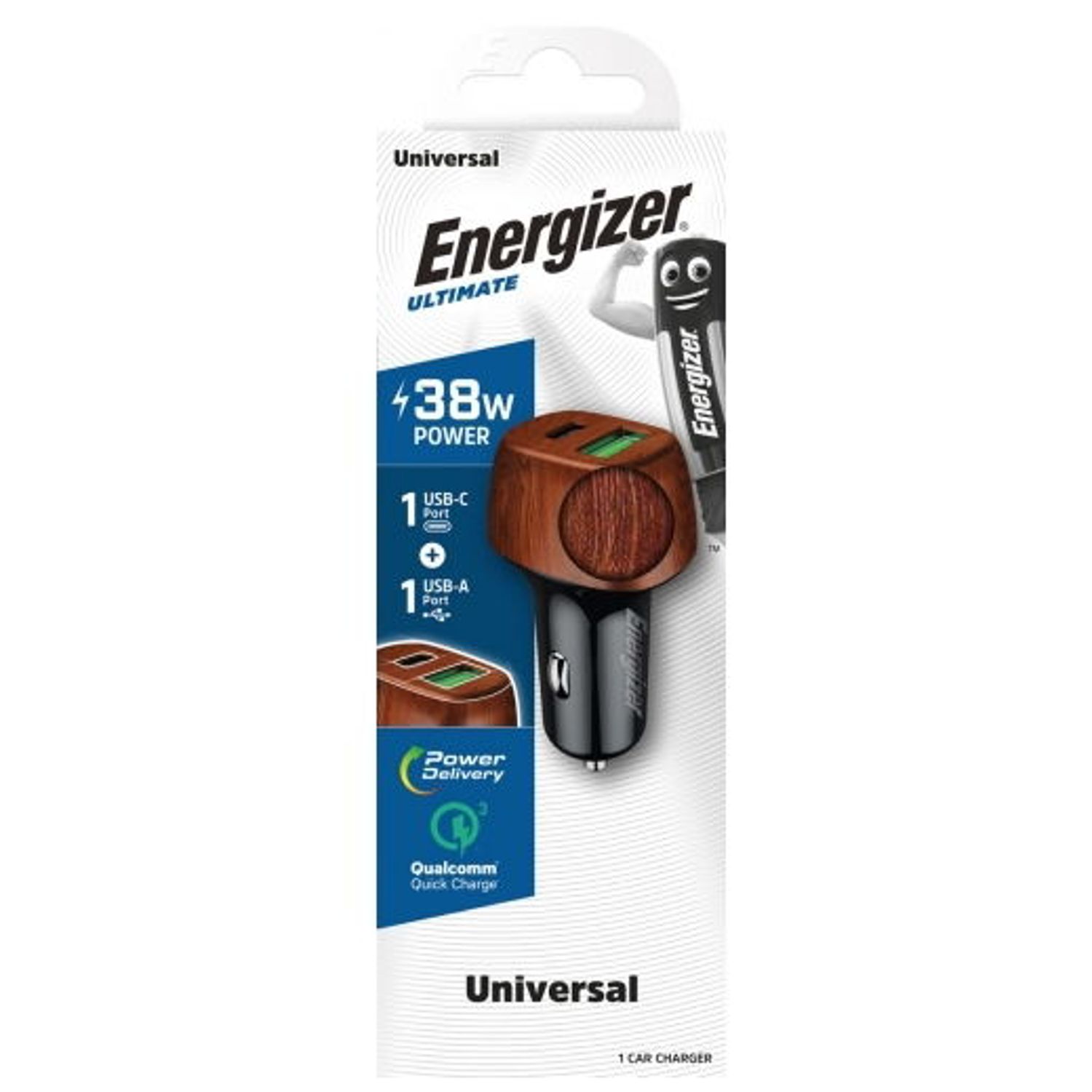 Incarcator auto Energizer D38WO, 38W, USB, USB-C (Negru/Maro) fotografia produsului View 3 L