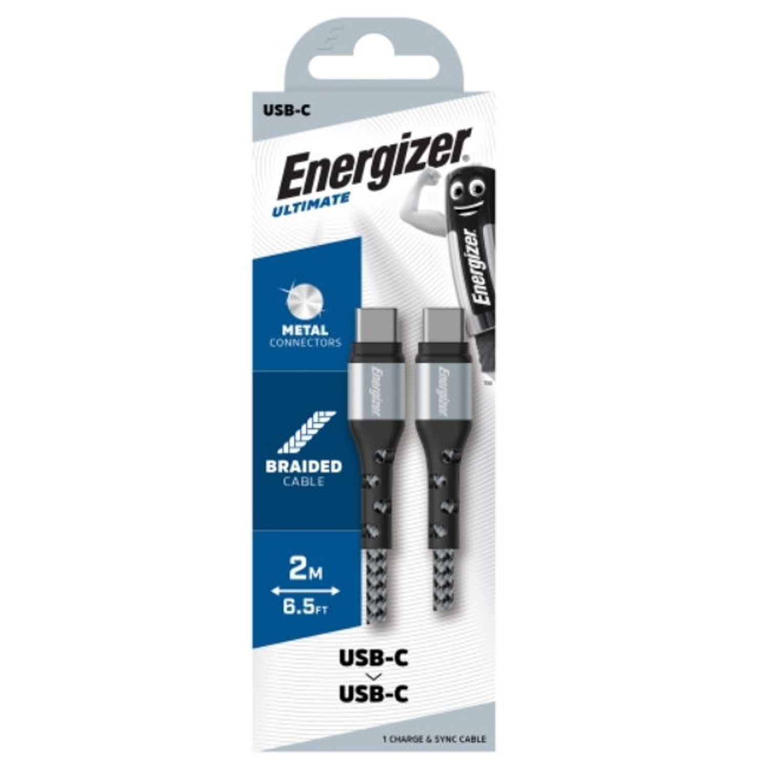 Cablu de date Energizer C521CKSL, USB-C, 2m (Negru) fotografia produsului View 2 L