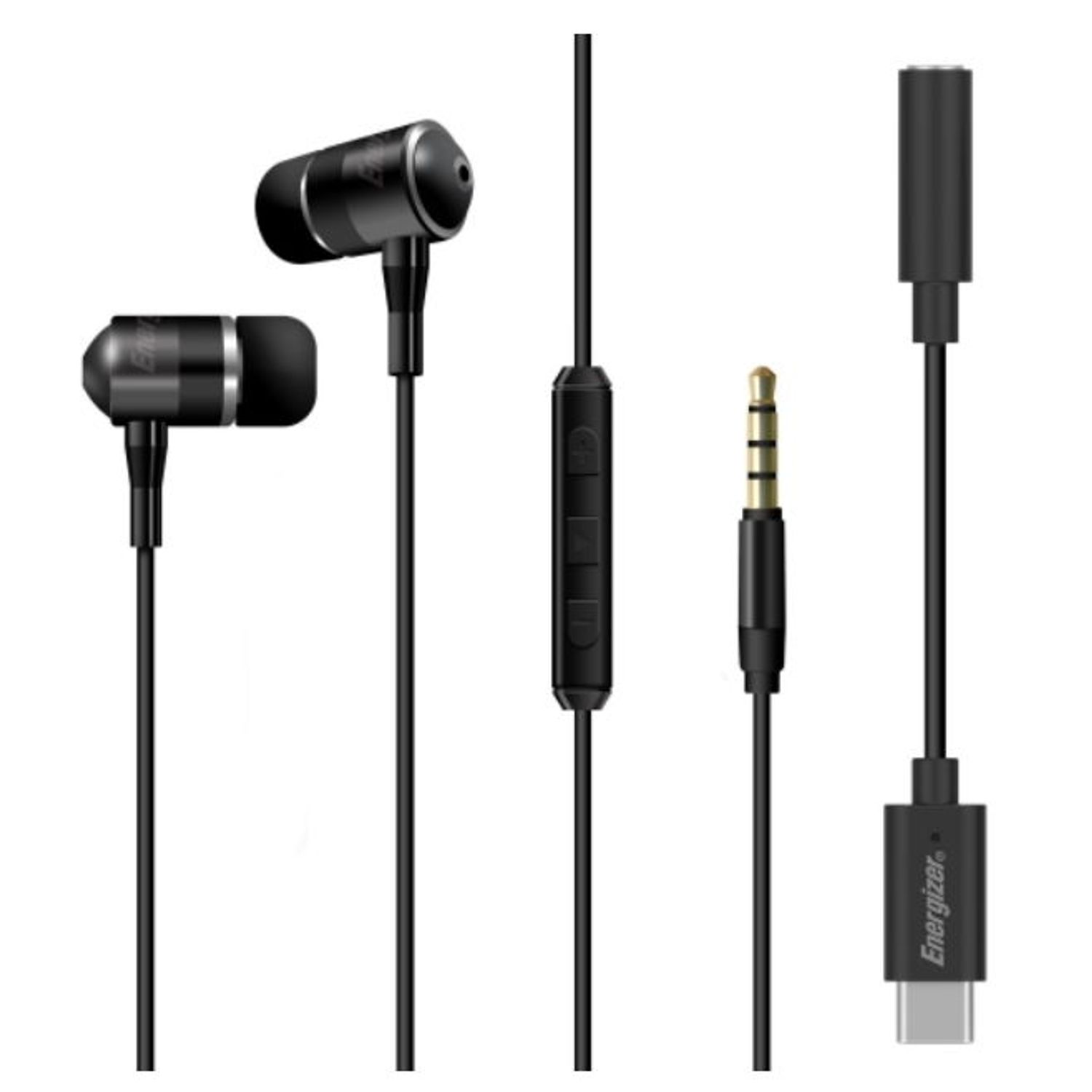 Casti In-Ear Energizer UIC30BK2, Jack 3.5mm, Microfon + adaptor USB-C (Negru) fotografia produsului