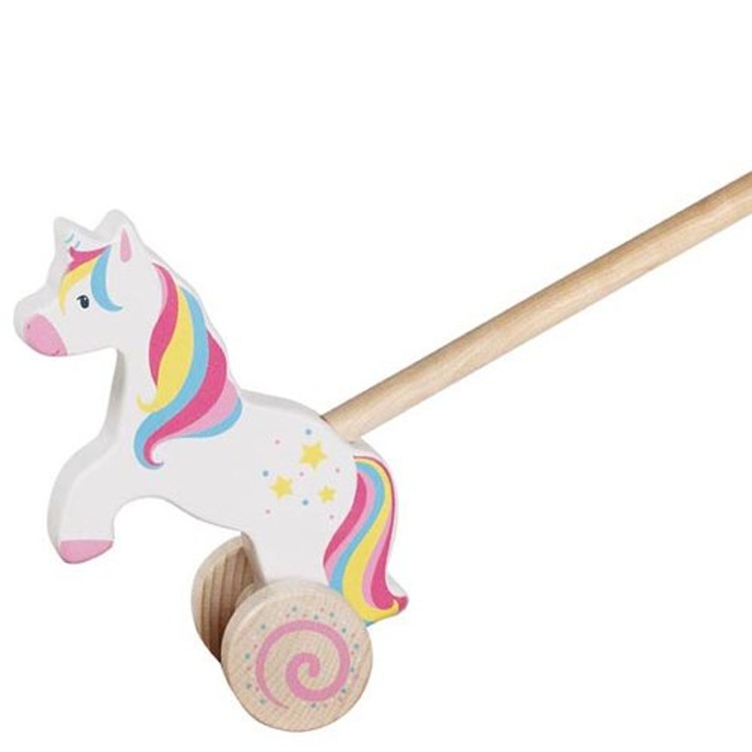 Jucarie de impins din lemn cu bat-Unicorn fotografia produsului