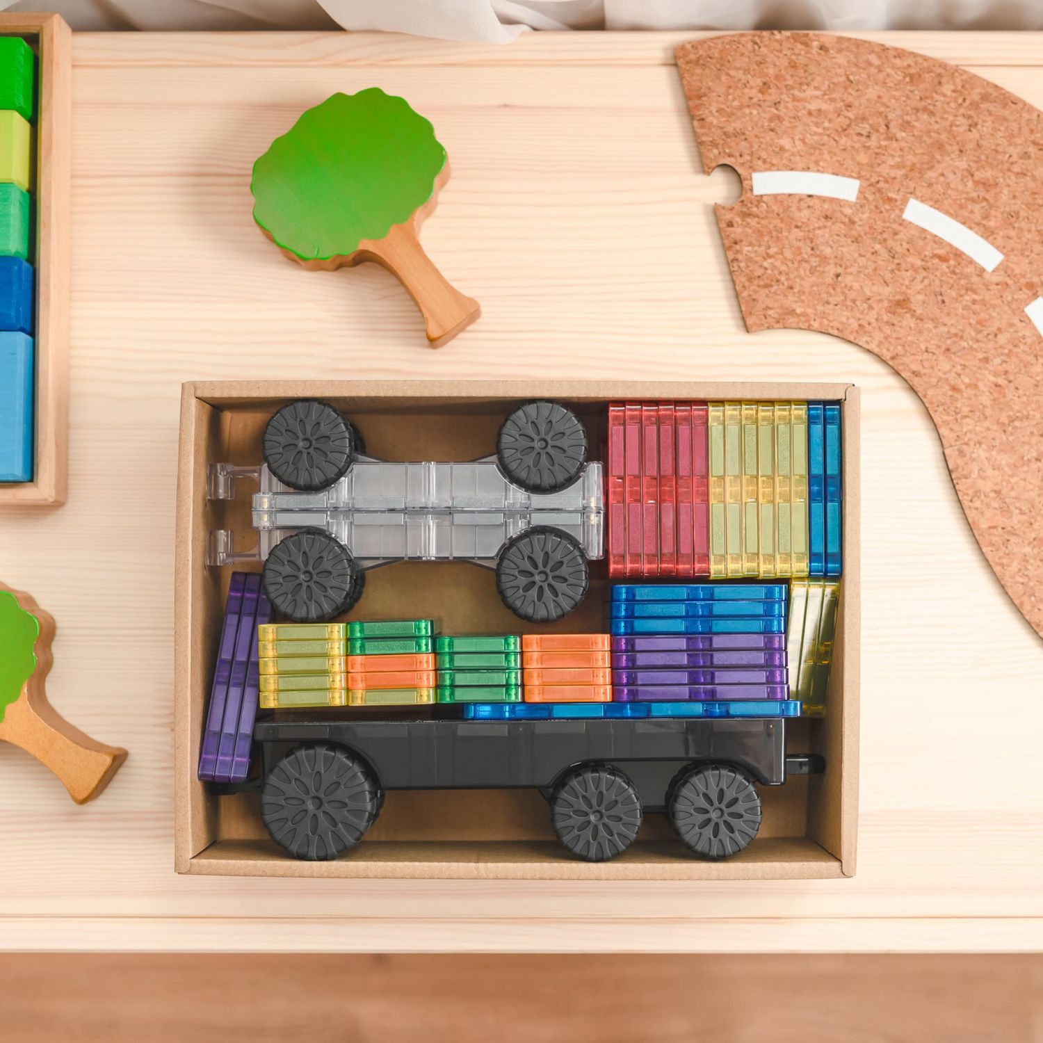 Magnetic Tiles Set constructie magnetic, 50 piese masinute fotografia produsului View 2 L