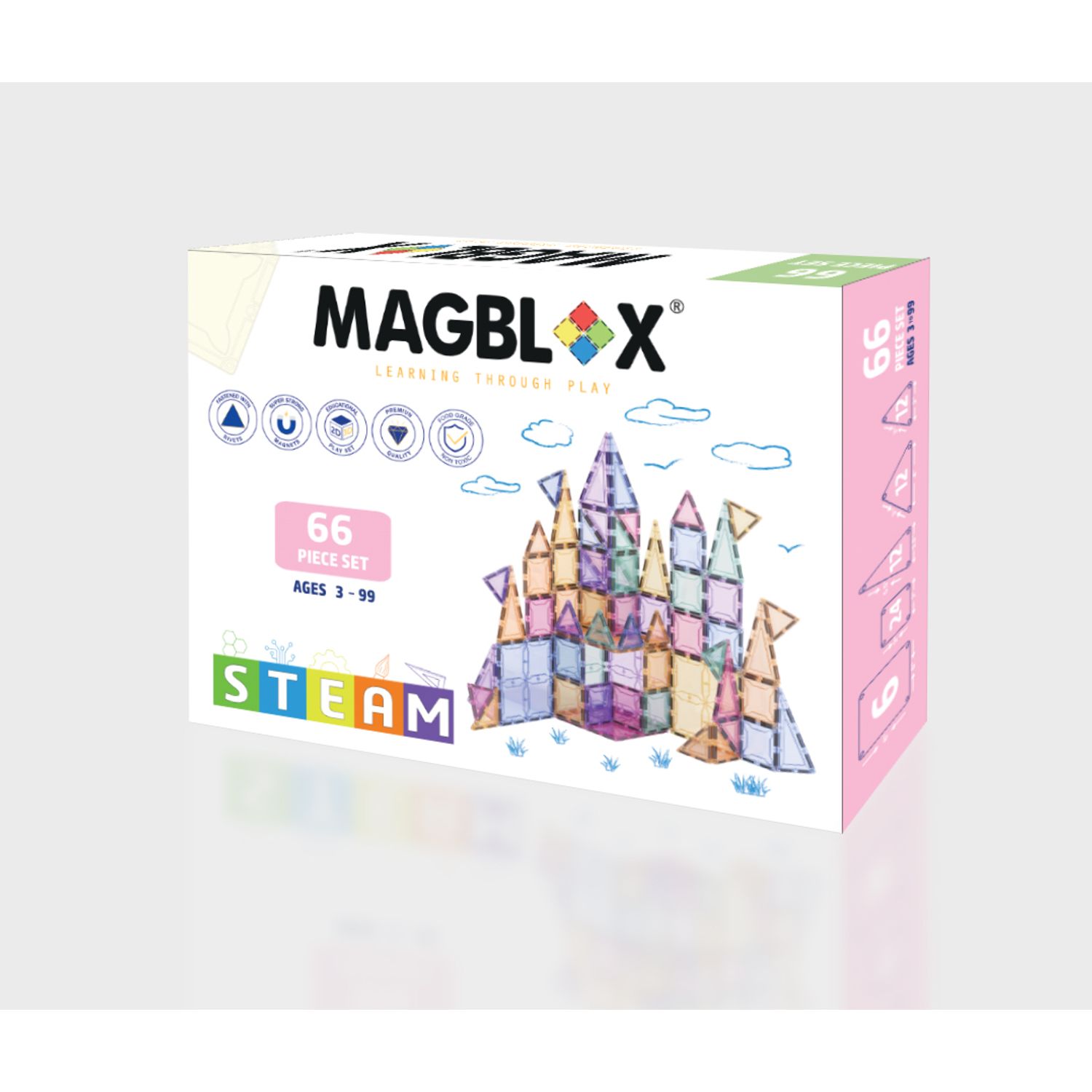 Set magnetic Magblox - 66 piese magnetice de constructie PASTEL transparente fotografia produsului