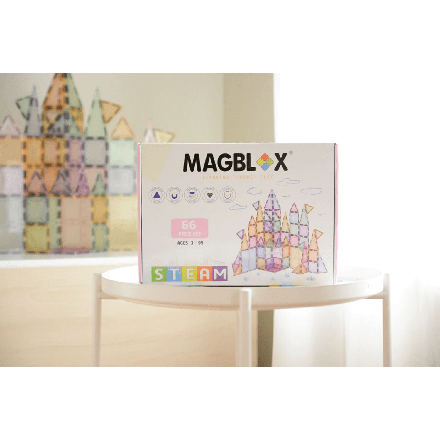 Set magnetic Magblox - 66 piese magnetice de constructie PASTEL transparente fotografia produsului View 4 L