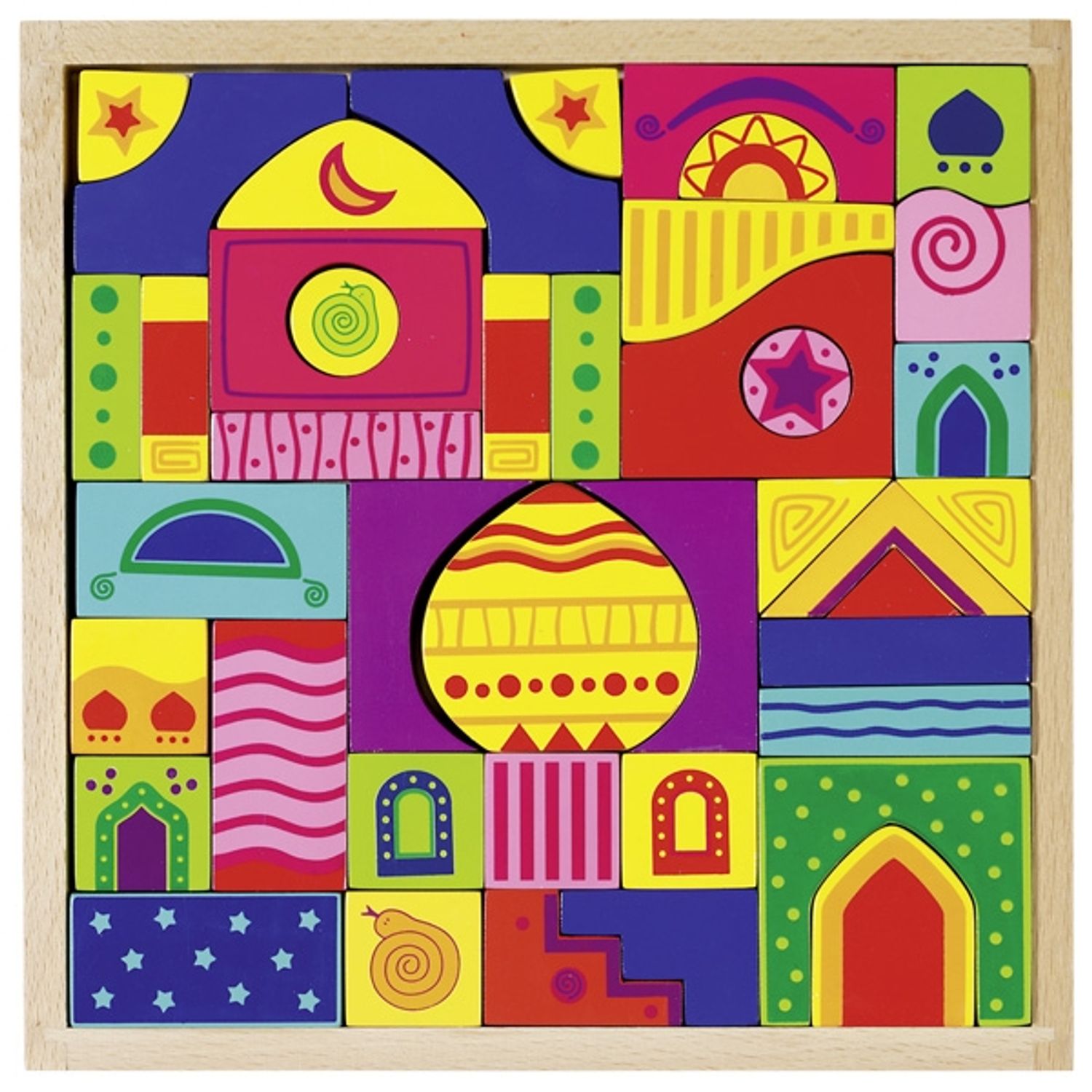Set puzzle mosaic din lemn cu piese asimetrice fotografia produsului