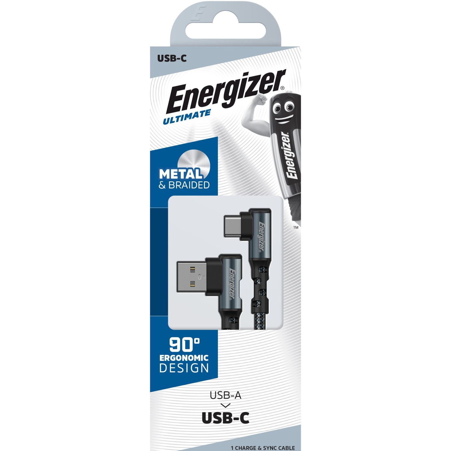 Cablu de date Gaming Energizer Metalic, 90&deg; USB-C, 2 metri, Negru fotografia produsului View 2 L