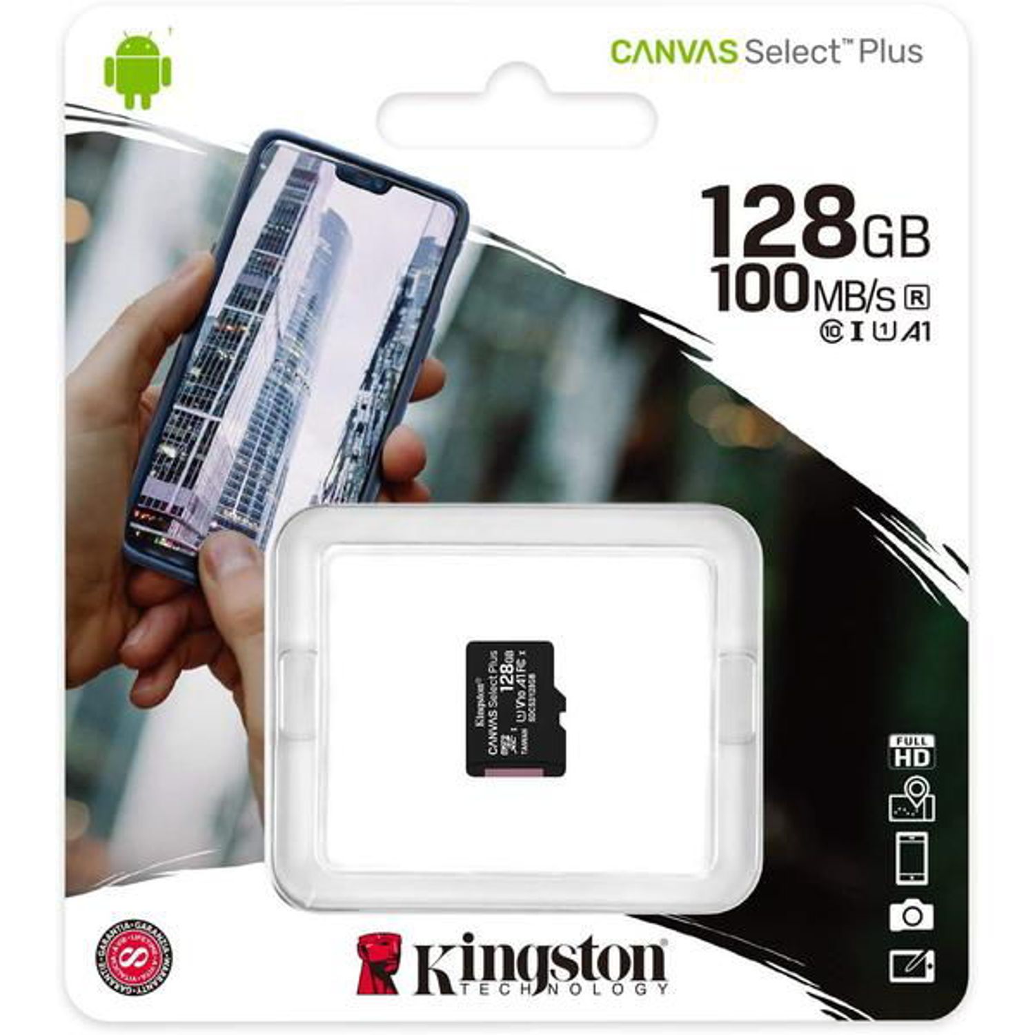 Card de memorie MicroSD Kingston Canvas Select Plus, 128GB, UHS-I, Class 10 fotografia produsului View 2 L