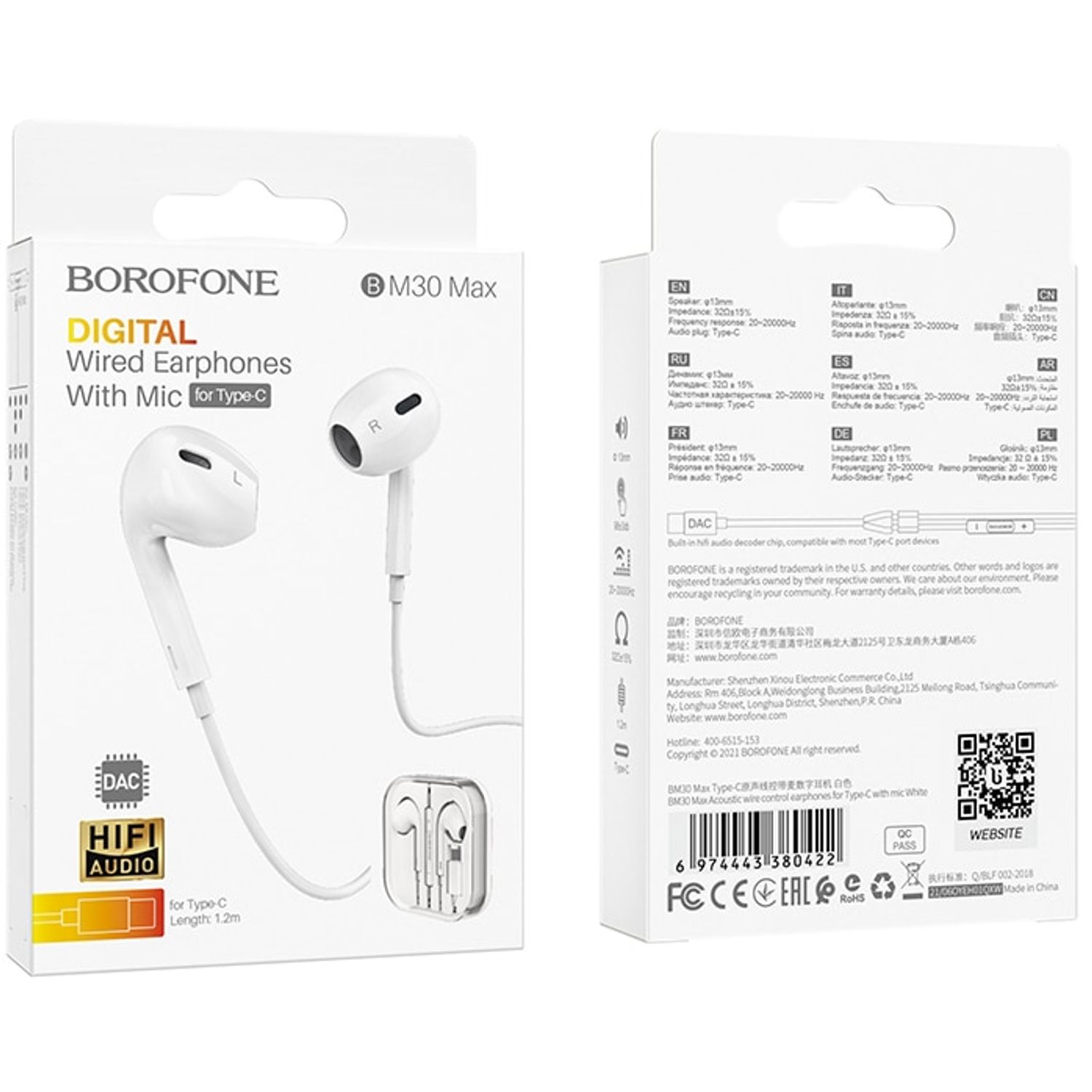 Casti In-Ear HOCO BM30 Max, Cu microfon, USB Type-C, 1.2m (Alb) fotografia produsului View 4 L