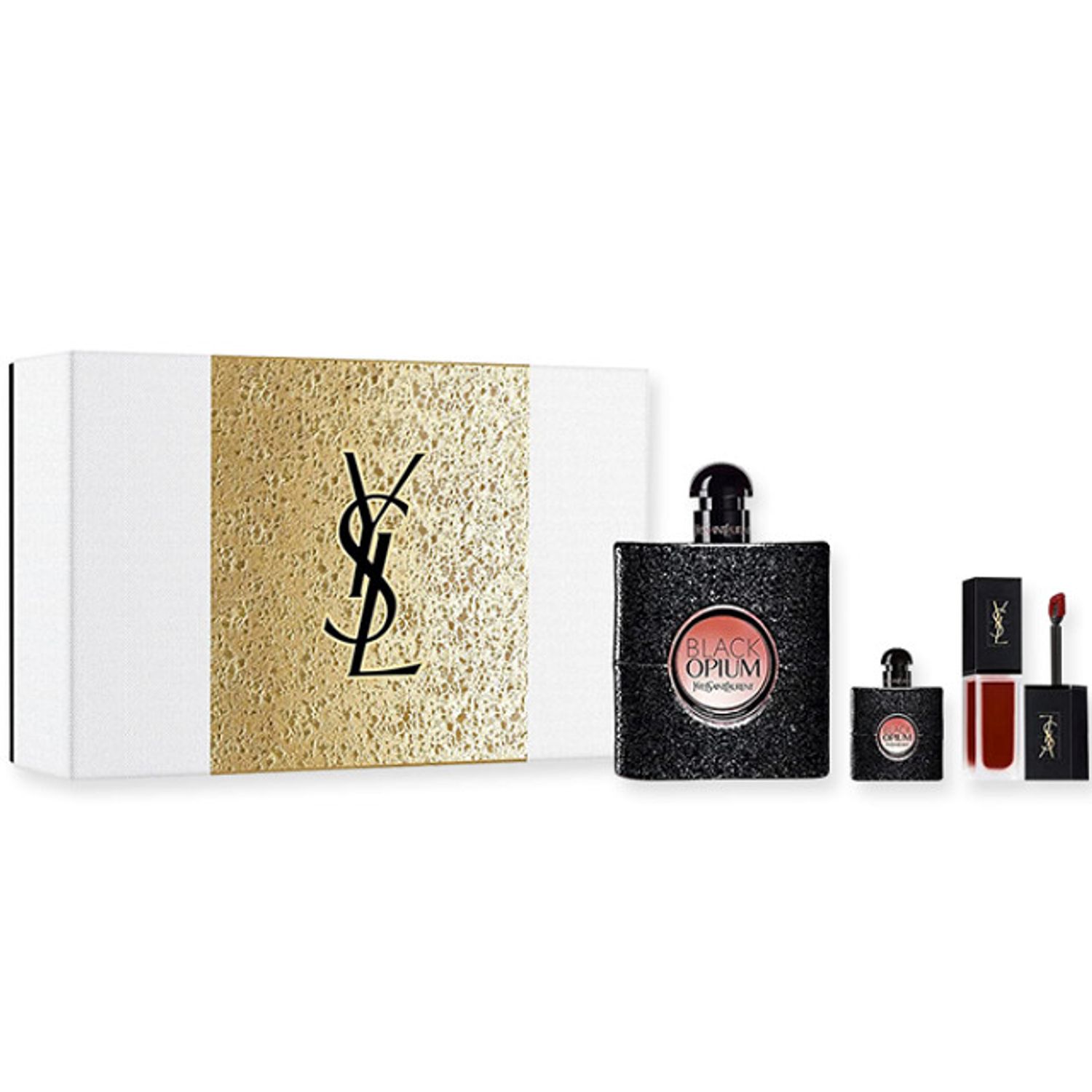 Set Cadou Yves Saint Laurent Black Opium, 90 ml Apa de Parfum + 7,5 ml Apa de Parfum + 6 ml Lipstick fotografia produsului